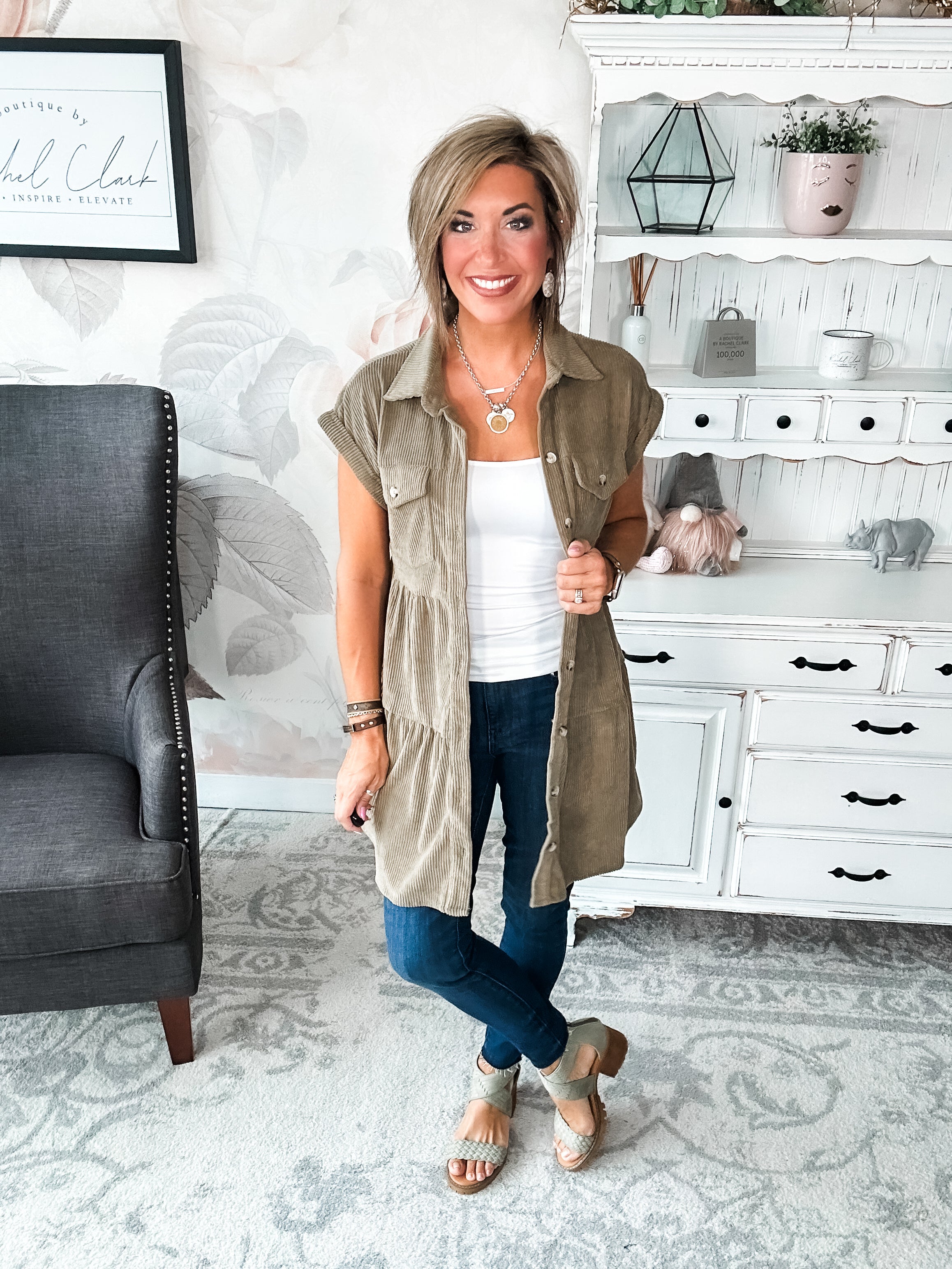 Missing Home Corduroy Dress - Olive