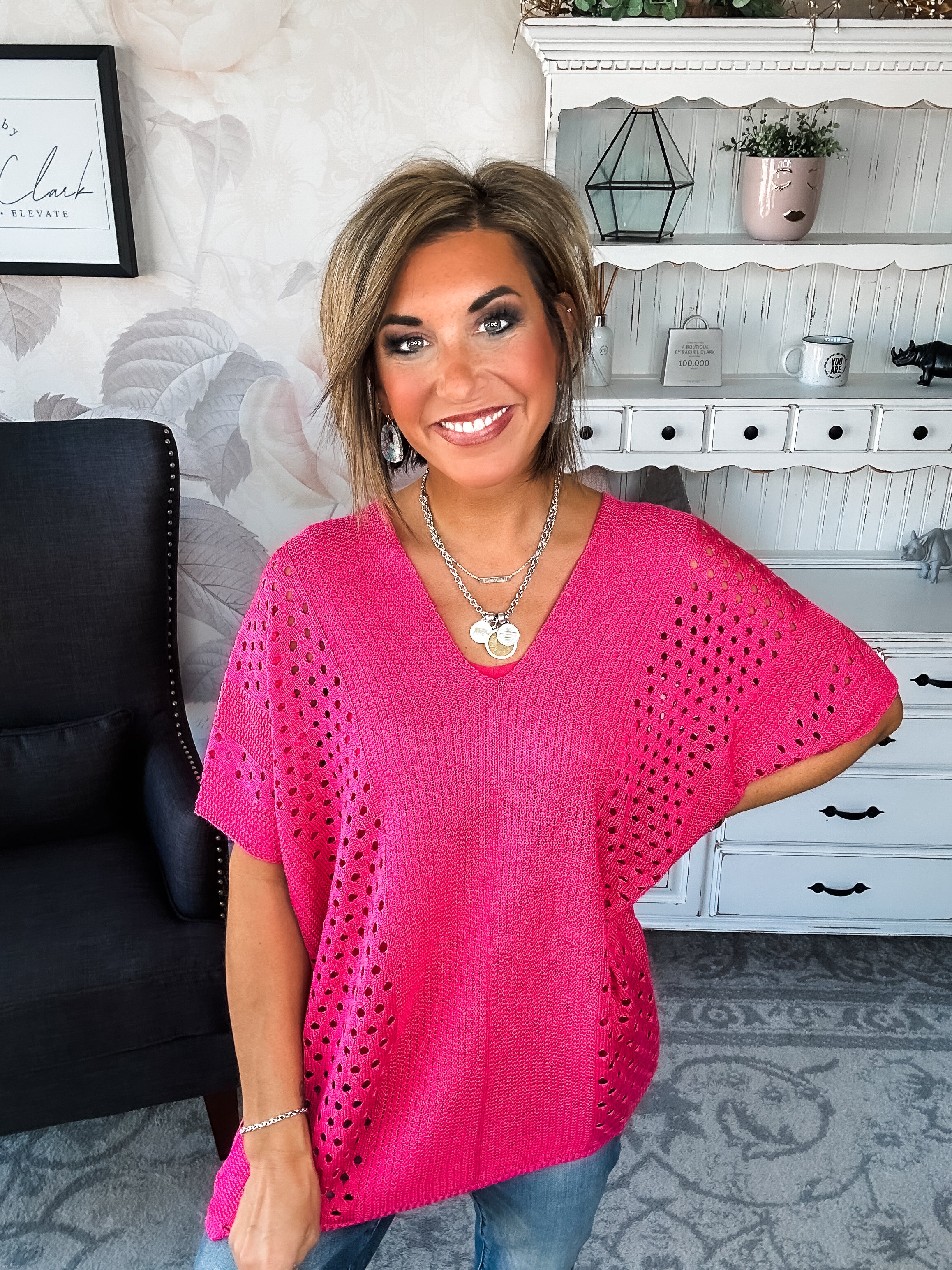 Know Your Blessings Pullover Top - Fuchsia