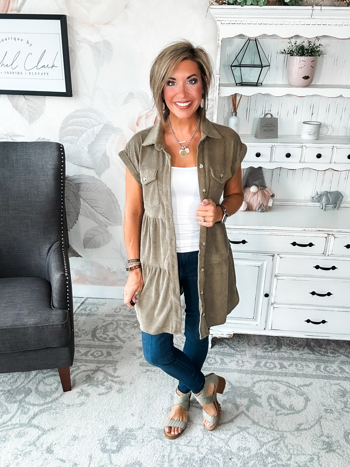 Missing Home Corduroy Dress - Olive