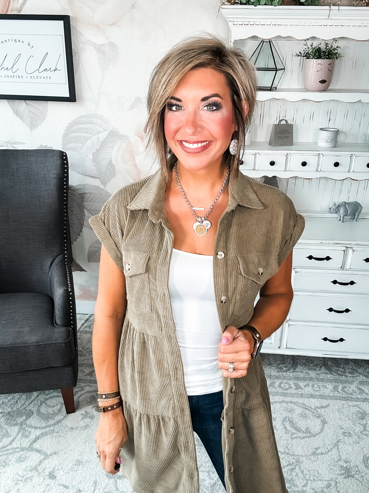 Missing Home Corduroy Dress - Olive