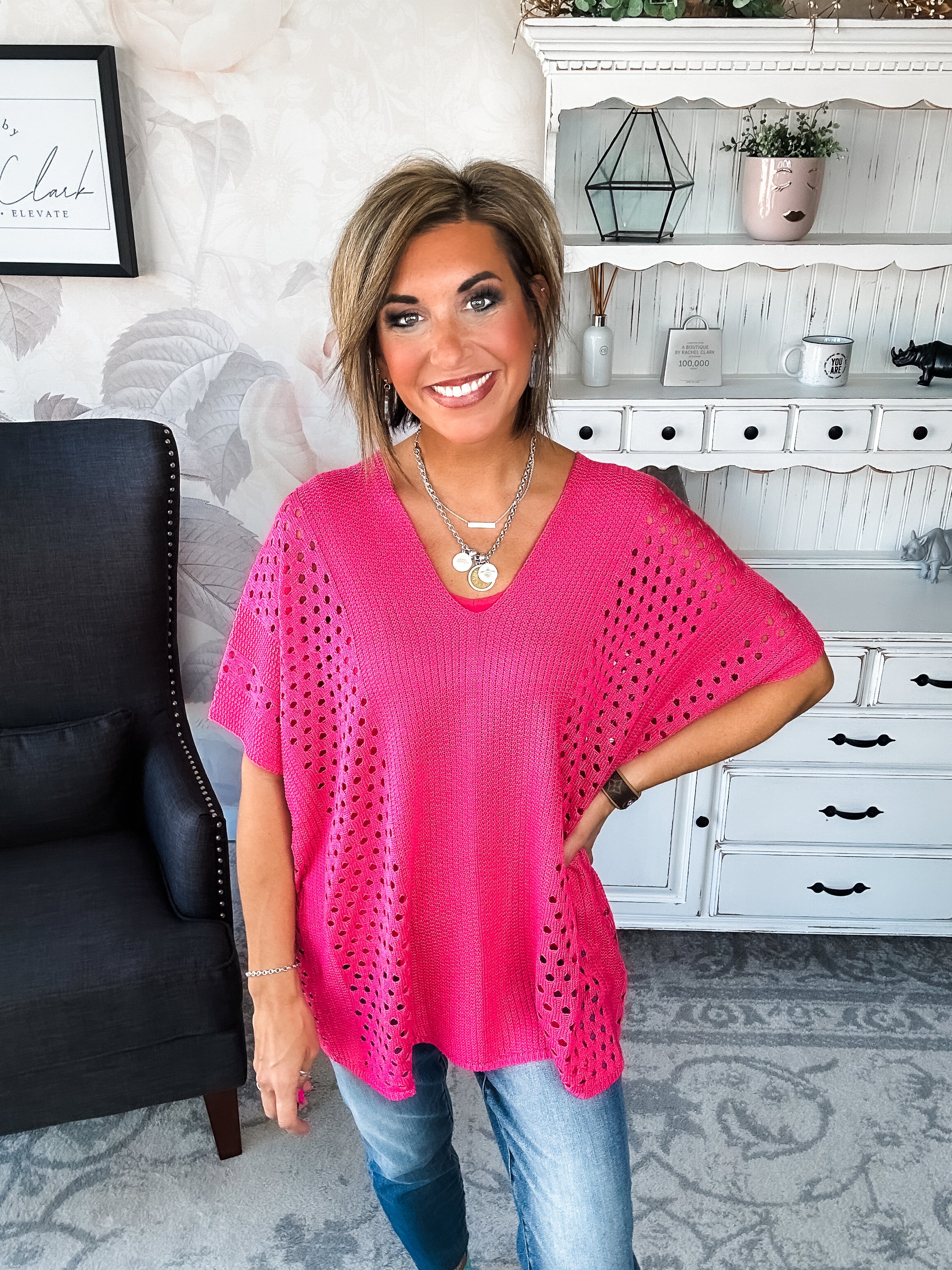 Know Your Blessings Pullover Top - Fuchsia