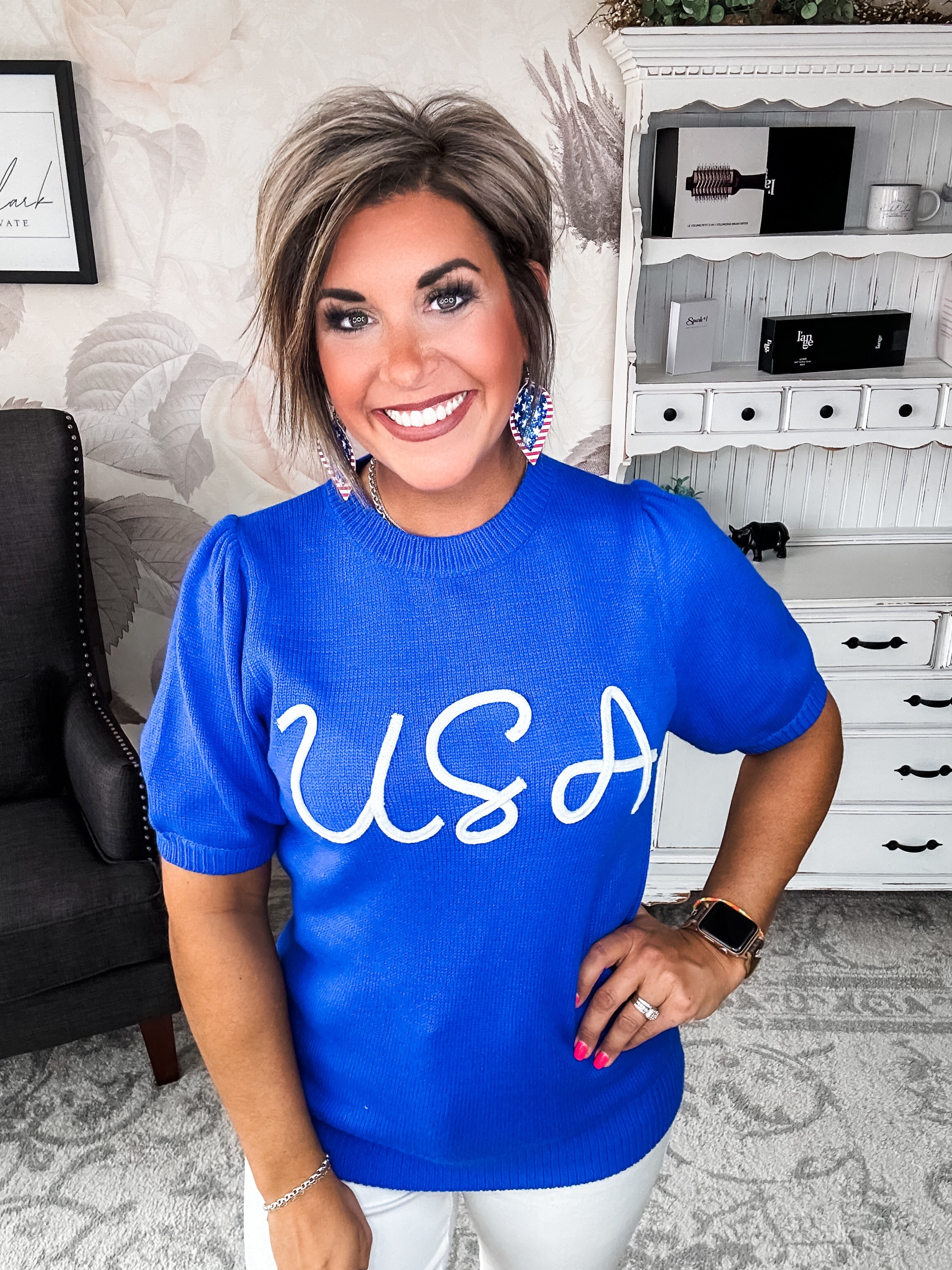 Miss Liberty USA Puff Sleeve Sweater