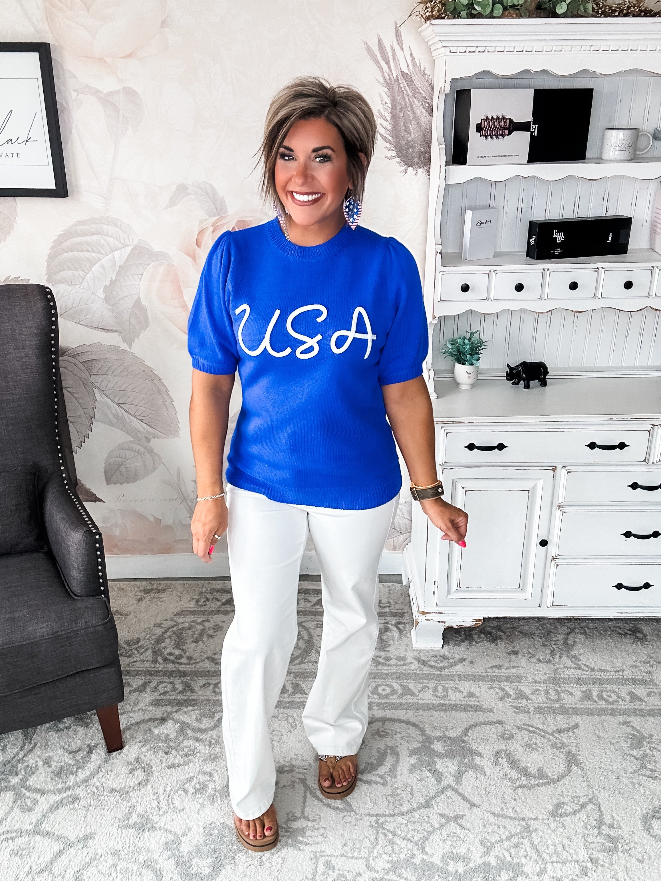 Miss Liberty USA Puff Sleeve Sweater