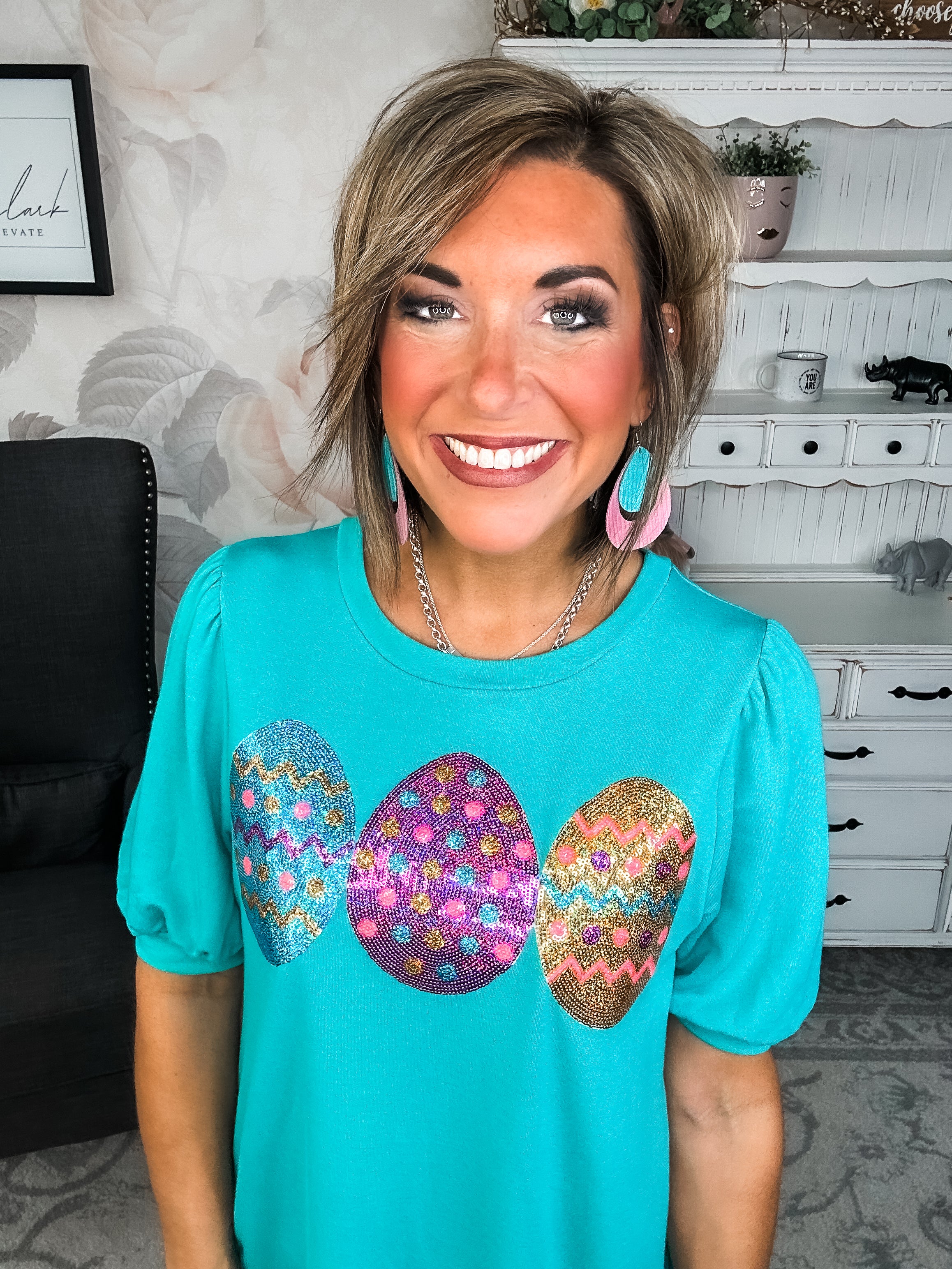 The Good Egg Sequin Puff Sleeve Top