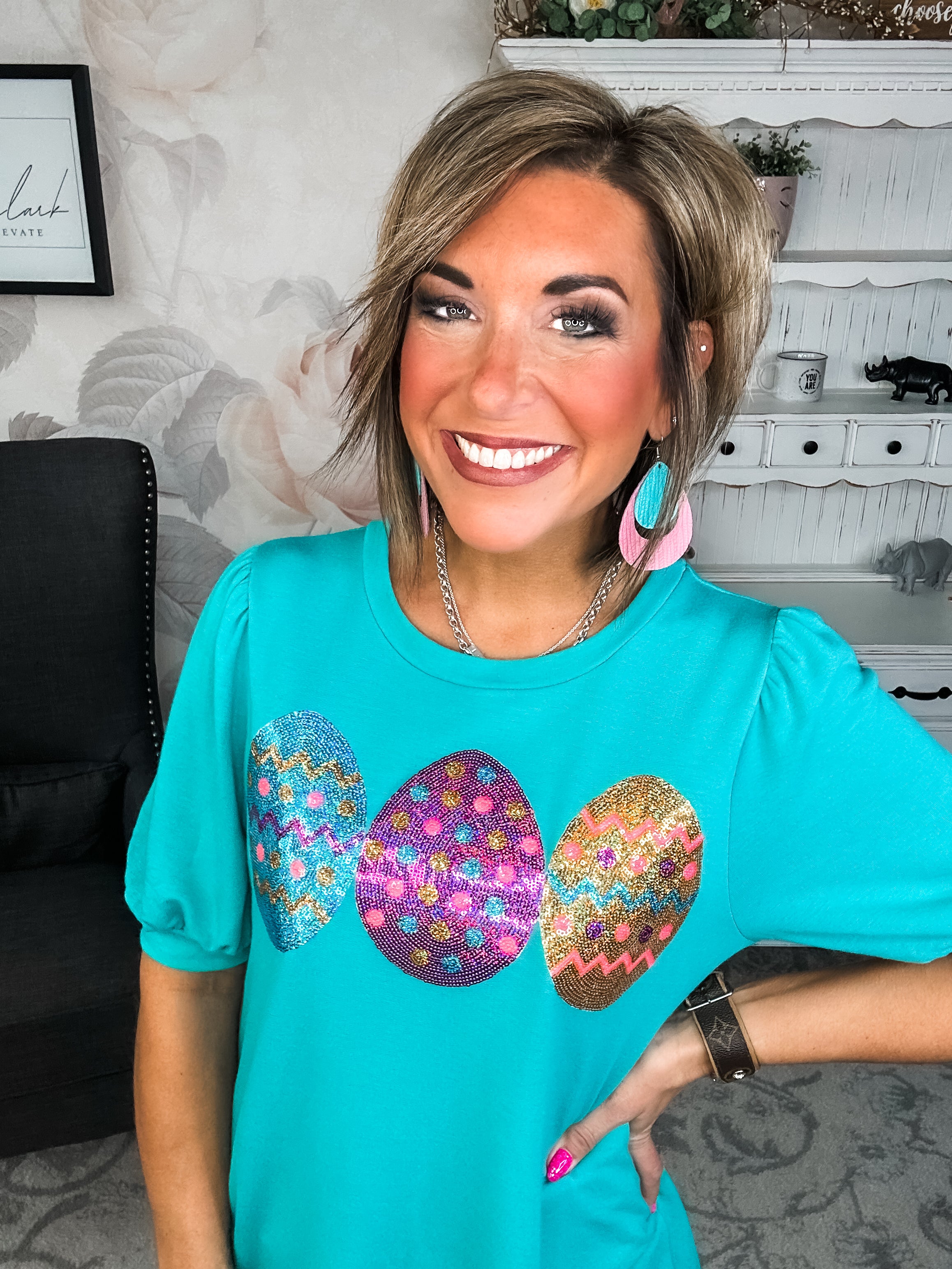 The Good Egg Sequin Puff Sleeve Top