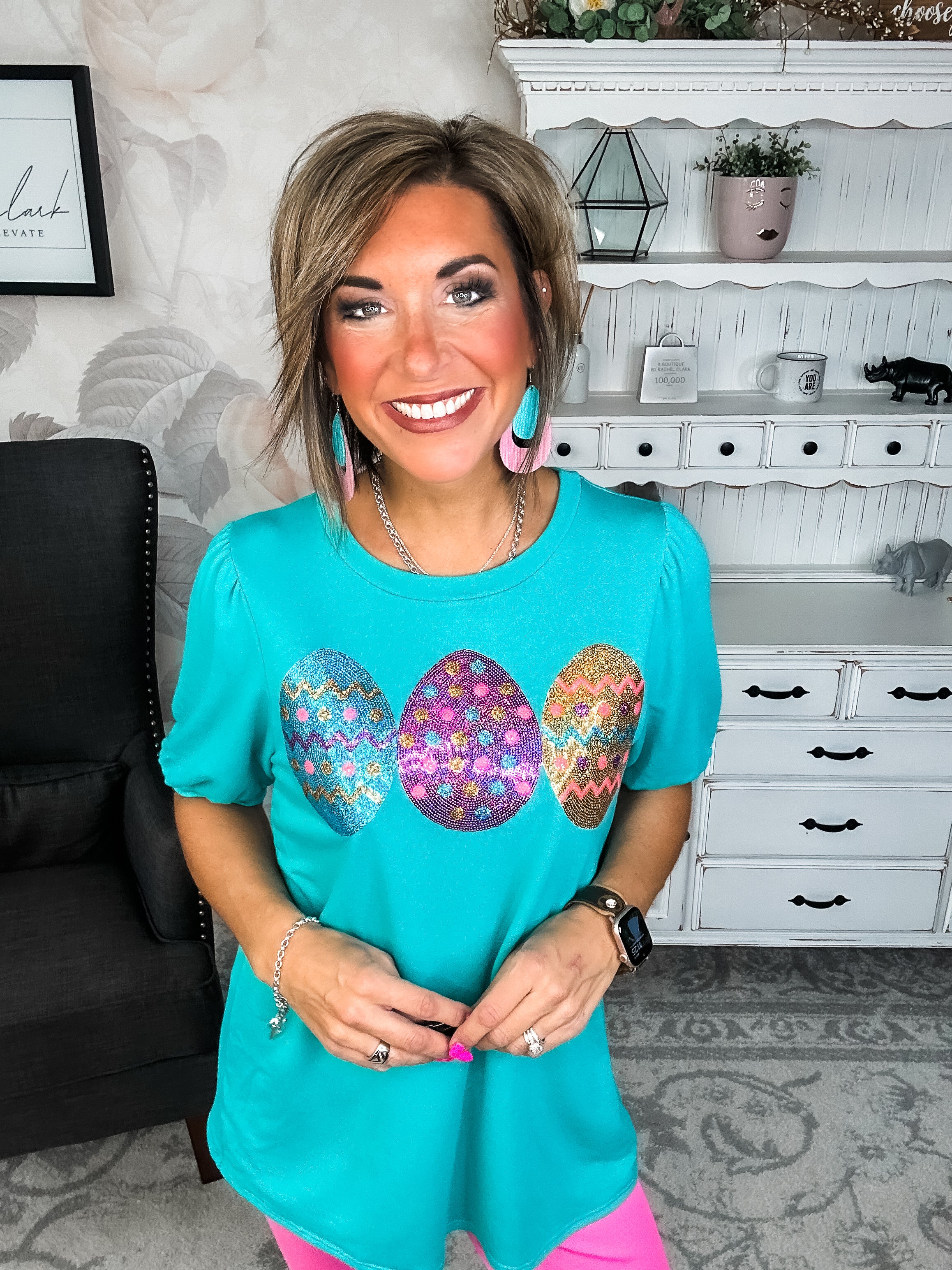 The Good Egg Sequin Puff Sleeve Top