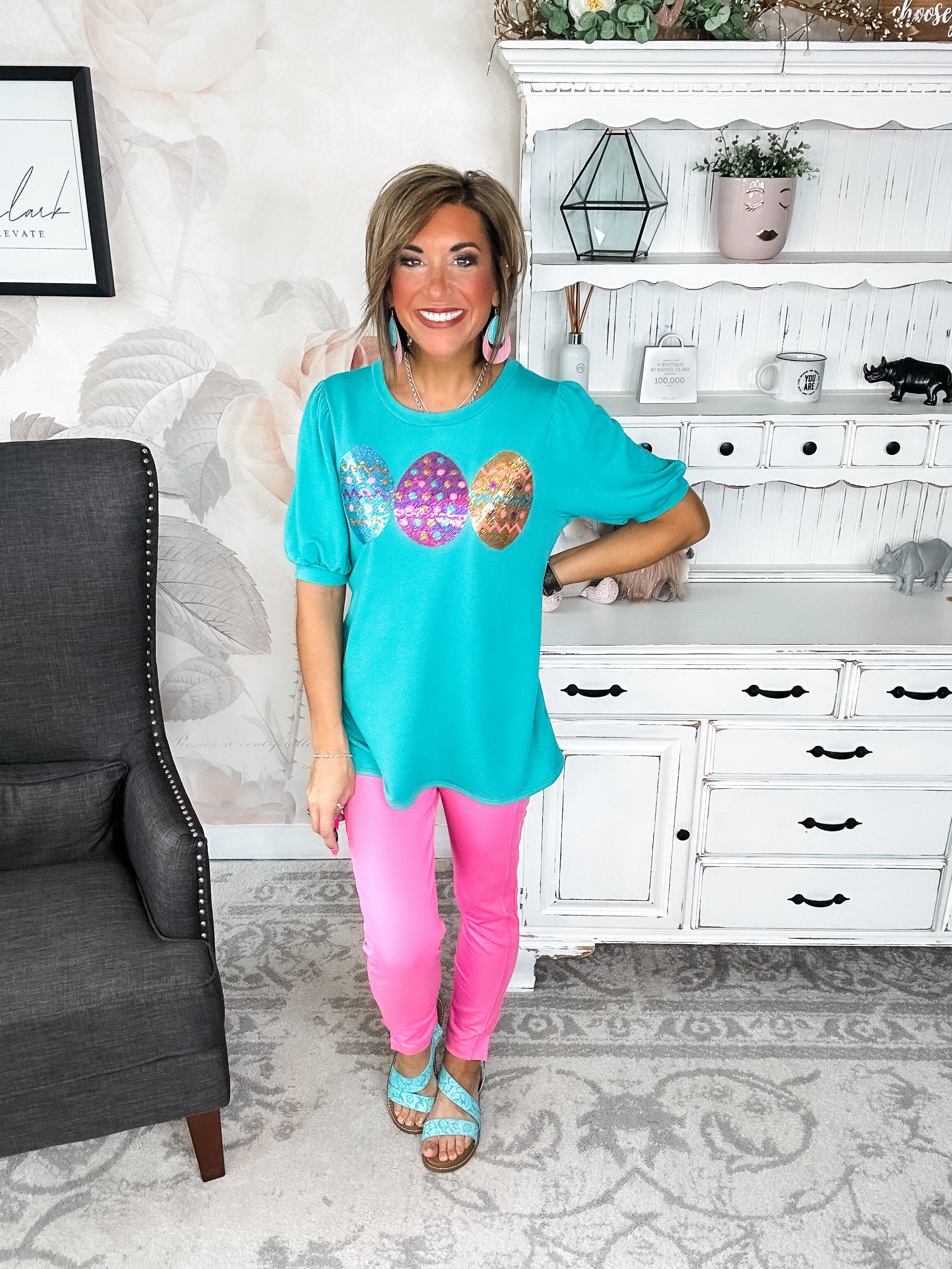The Good Egg Sequin Puff Sleeve Top
