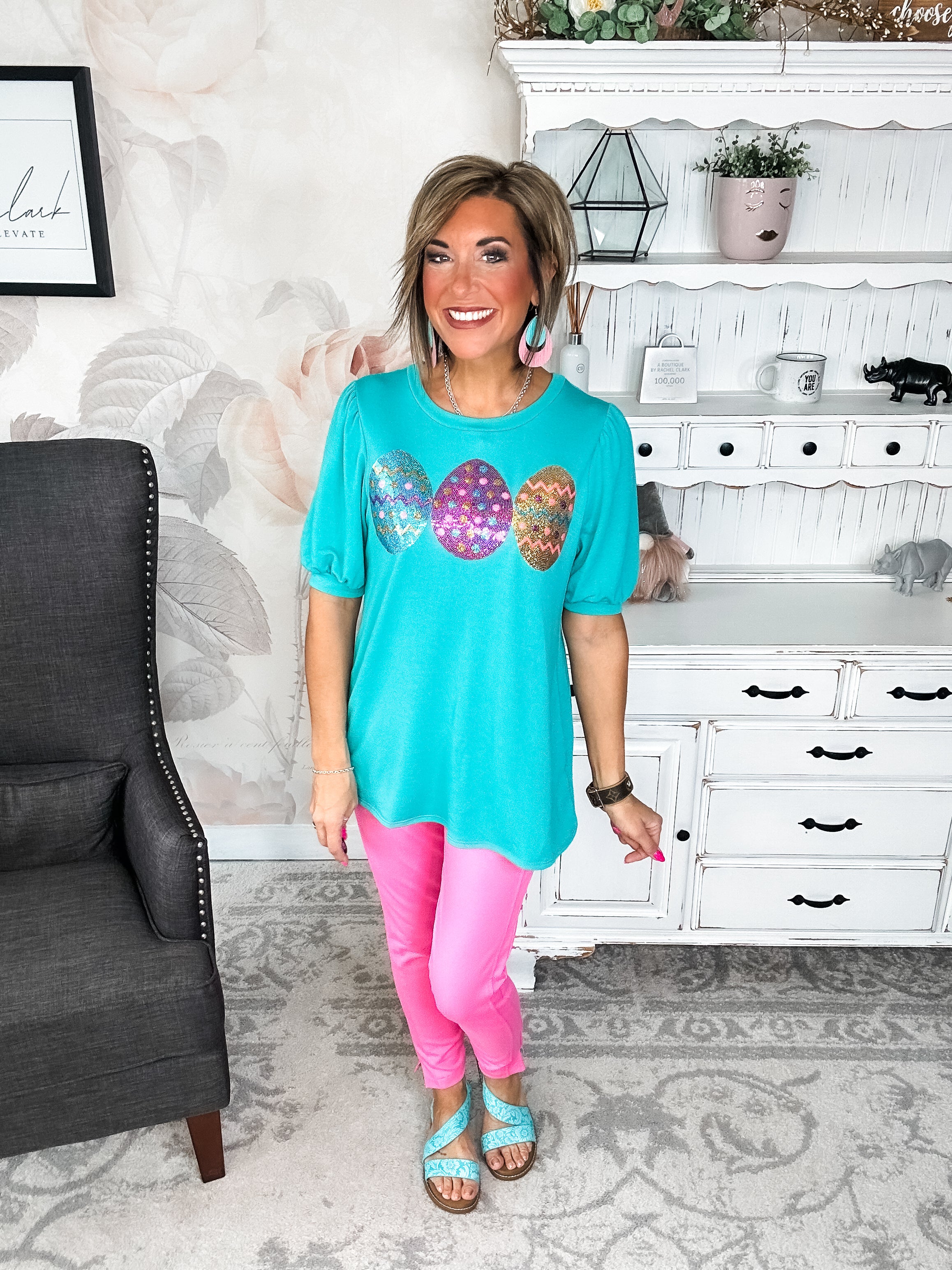 The Good Egg Sequin Puff Sleeve Top