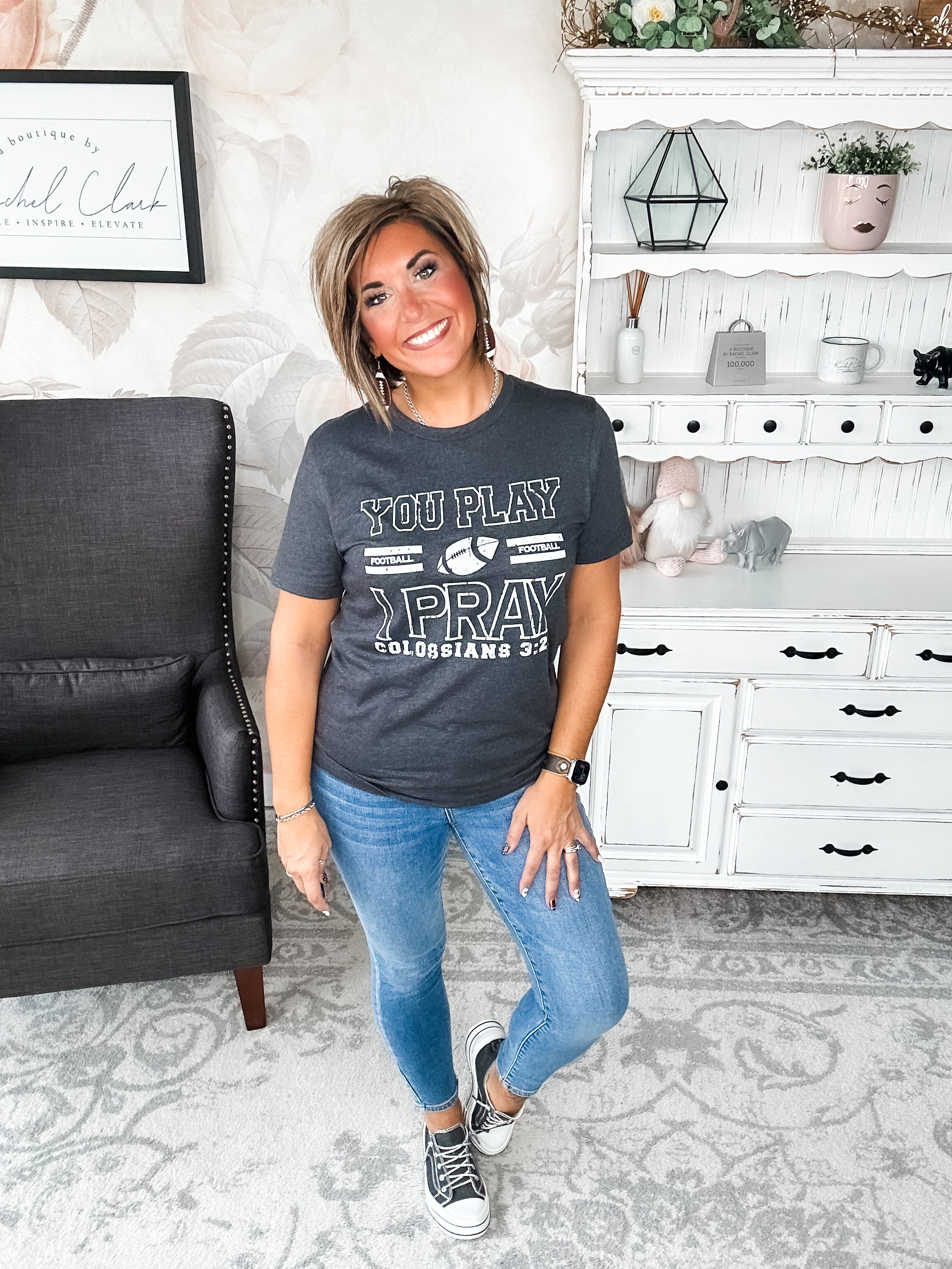 You Play, I Pray Graphic Tee - Charcoal