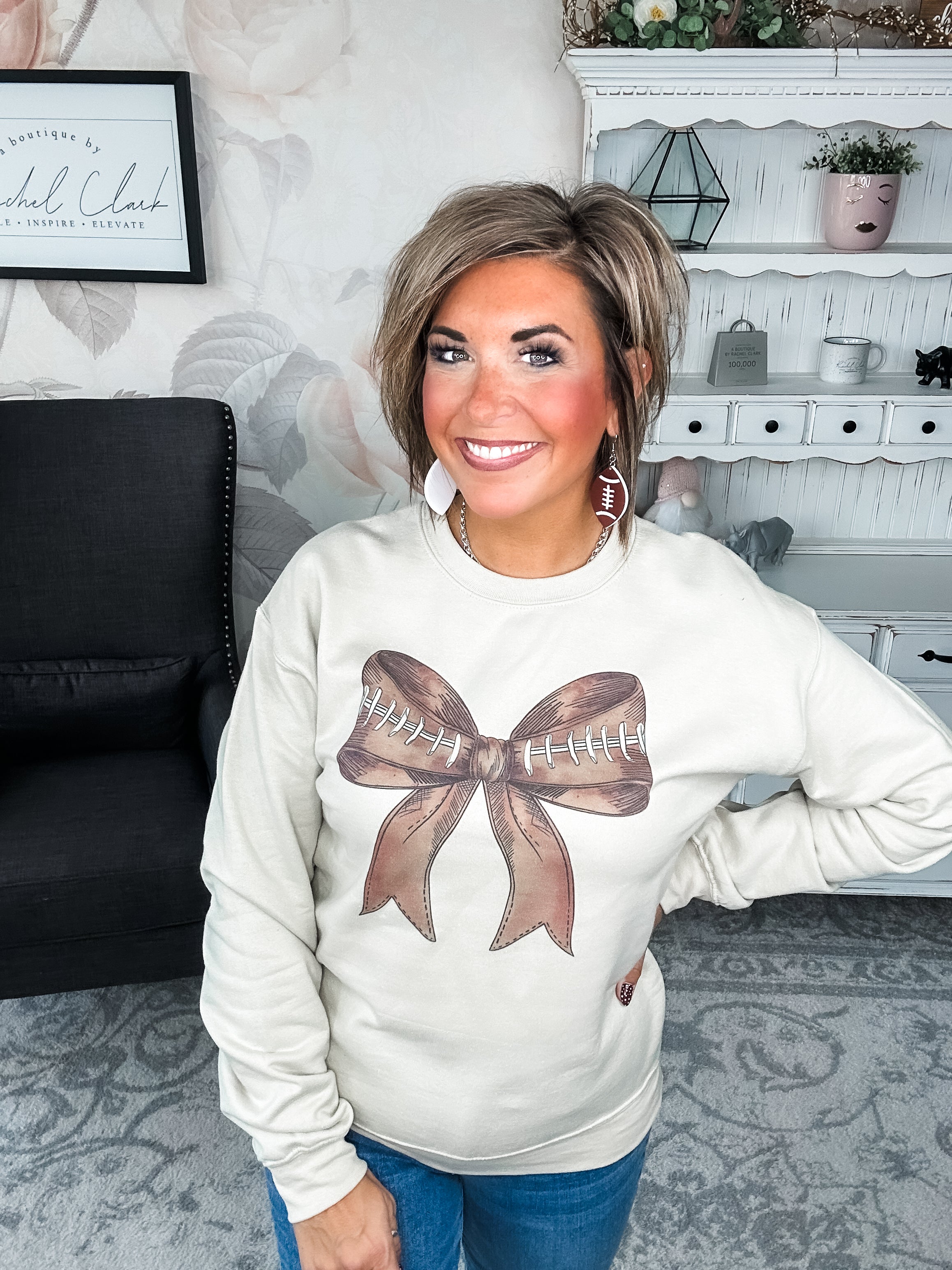 Football Preppy Bow Graphic Sweatshirt
