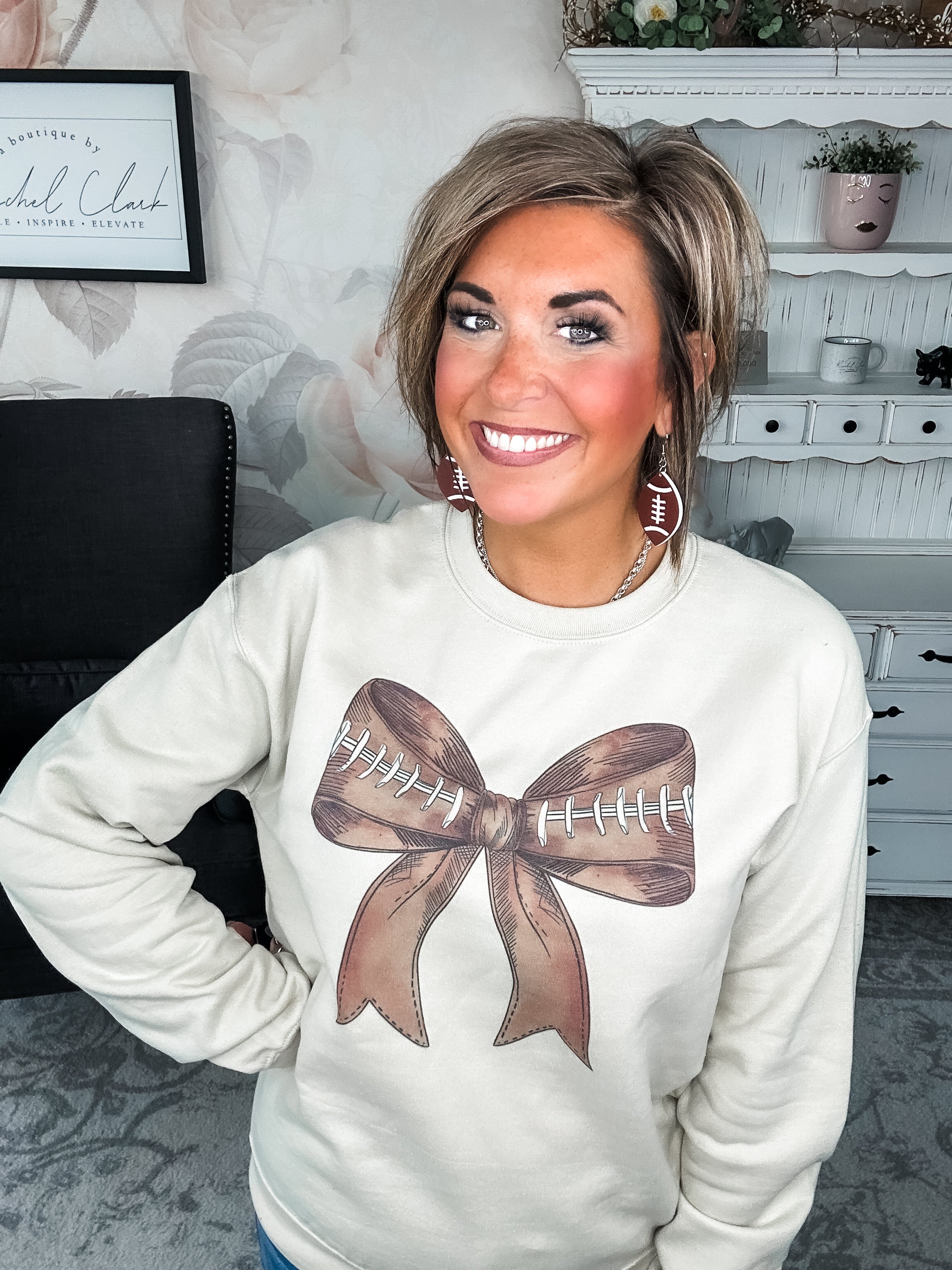 Football Preppy Bow Graphic Sweatshirt