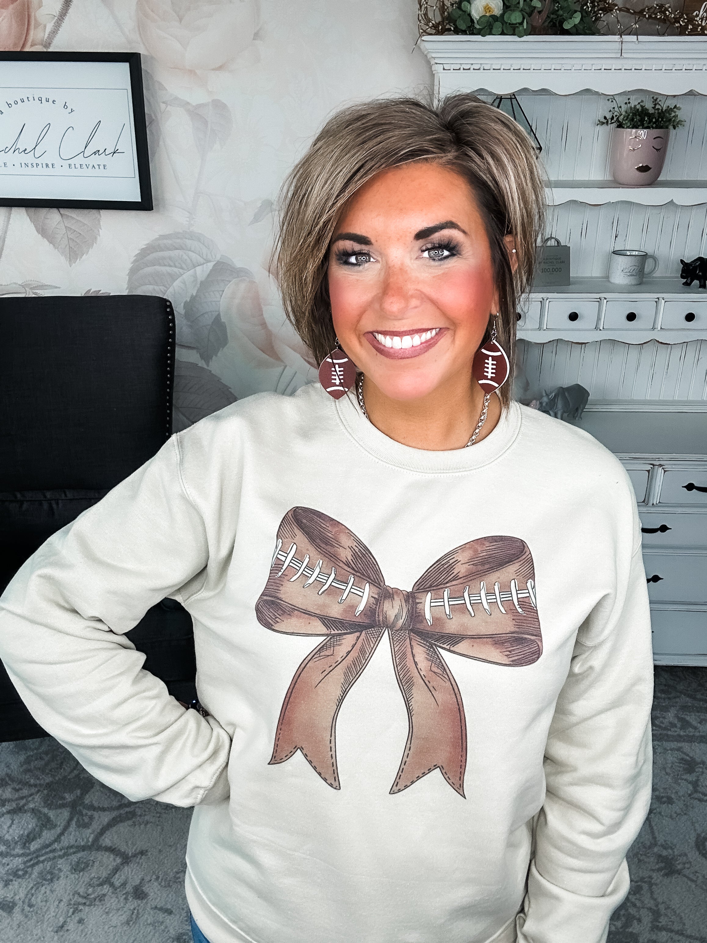 Football Preppy Bow Graphic Sweatshirt