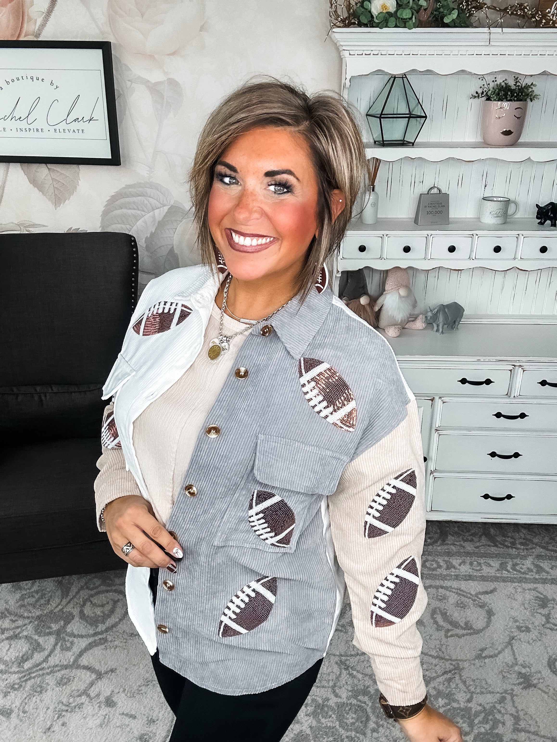 Toss the Sequin Football Corduroy Shacket