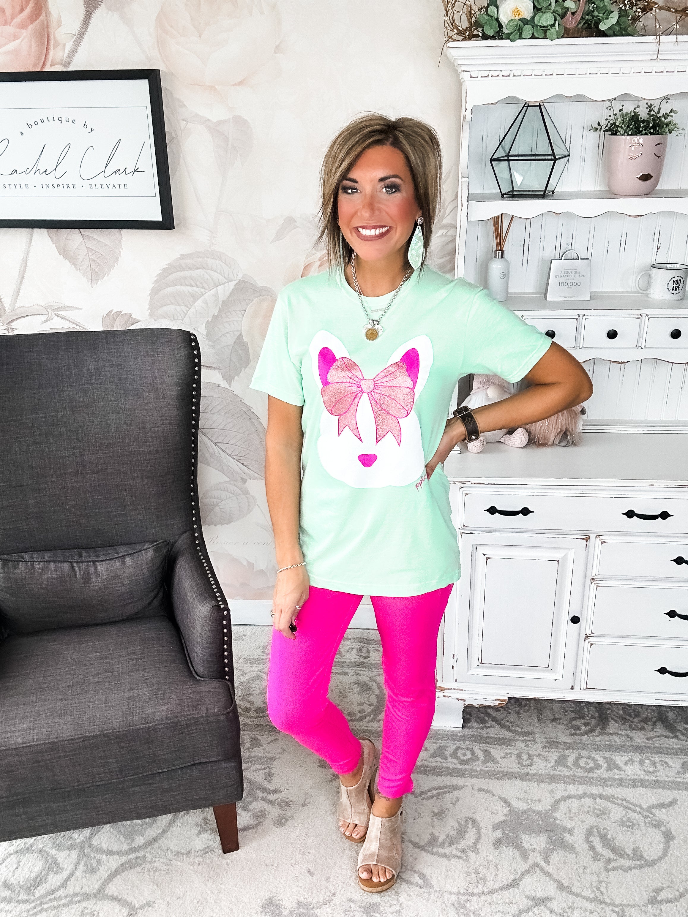 Bunny with a Glitter Bow Graphic Tee