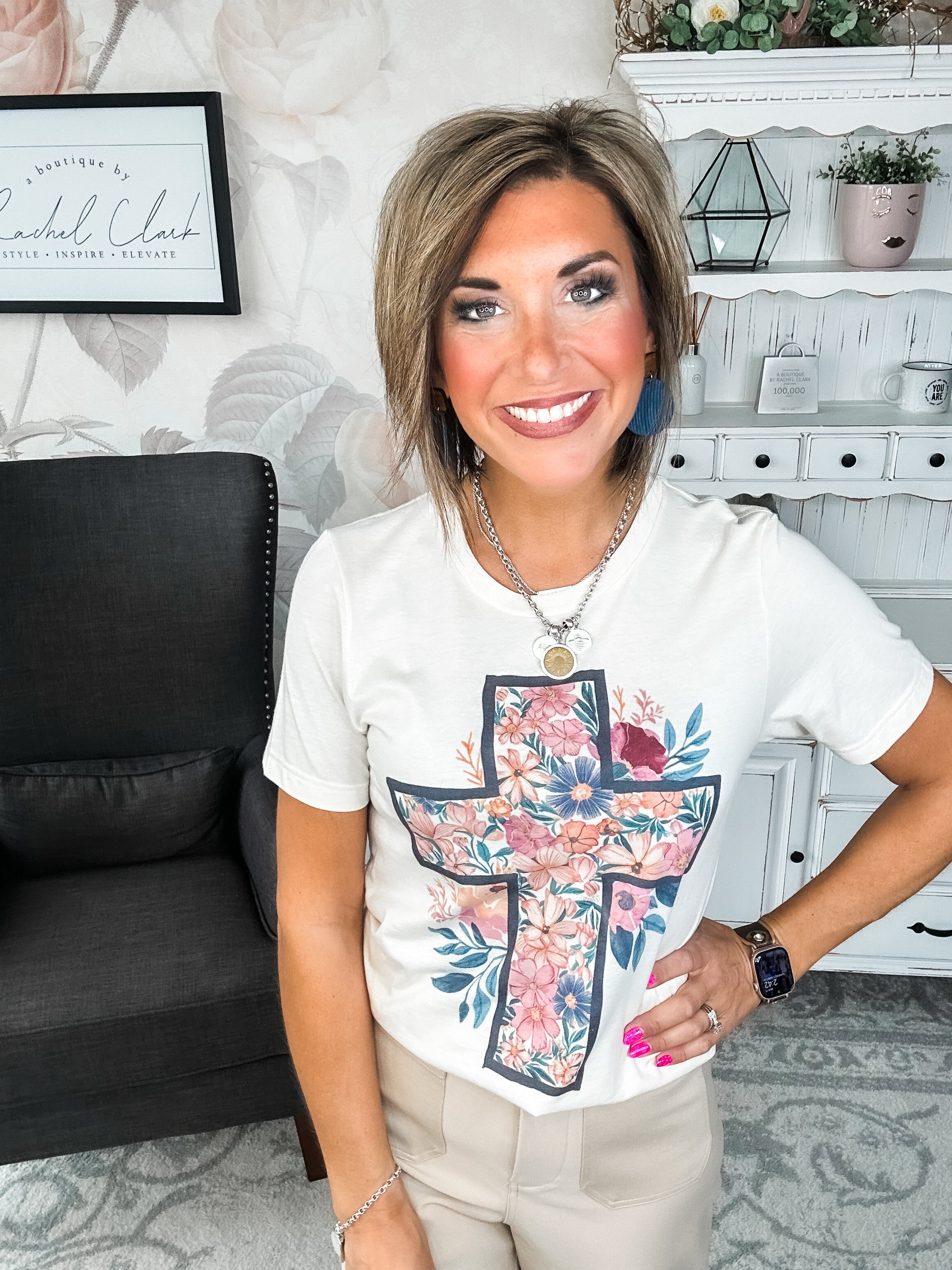Floral Cream Cross Graphic Tee