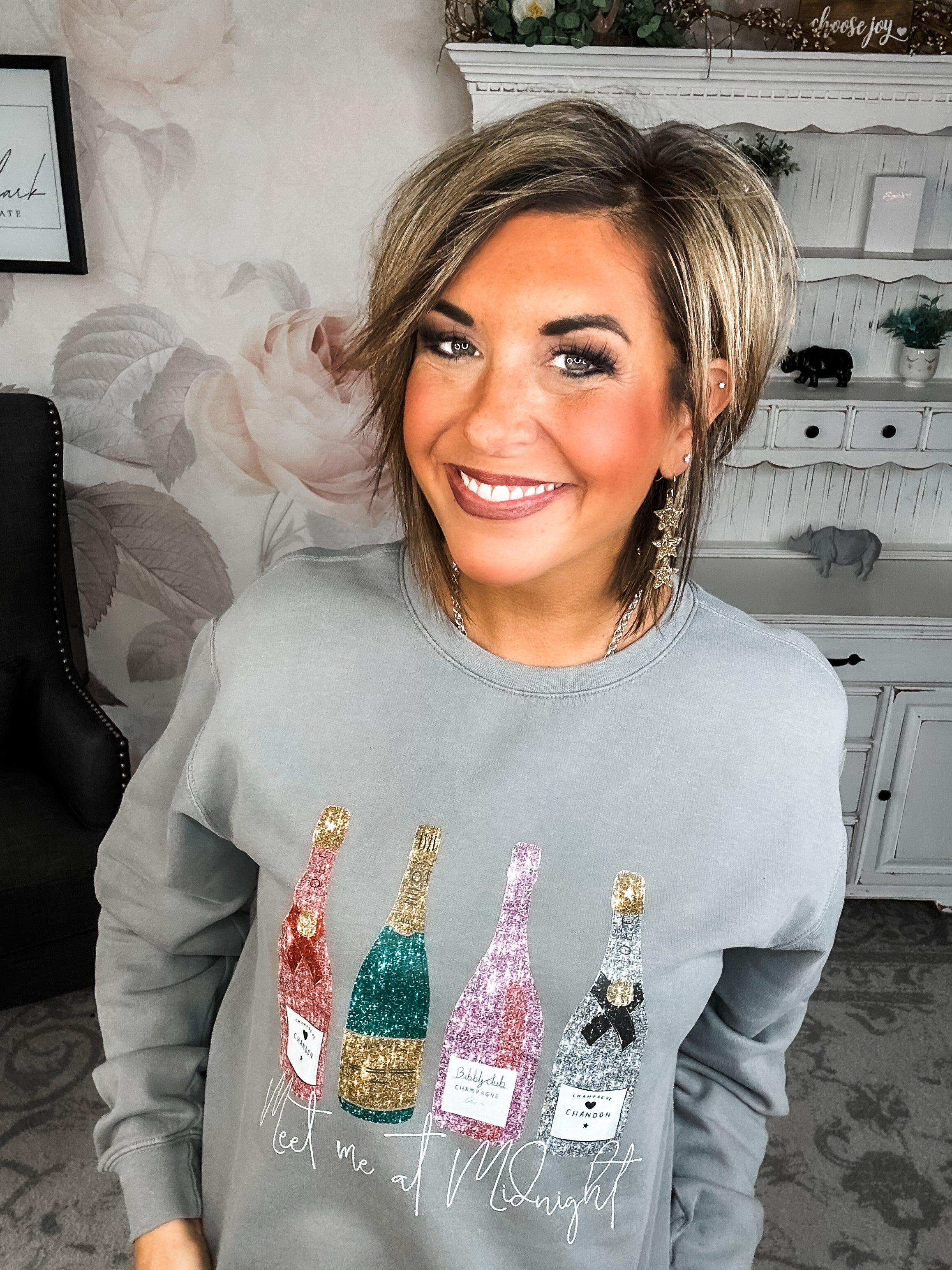 Meet Me At Midnight Faux Glitter Sweatshirt