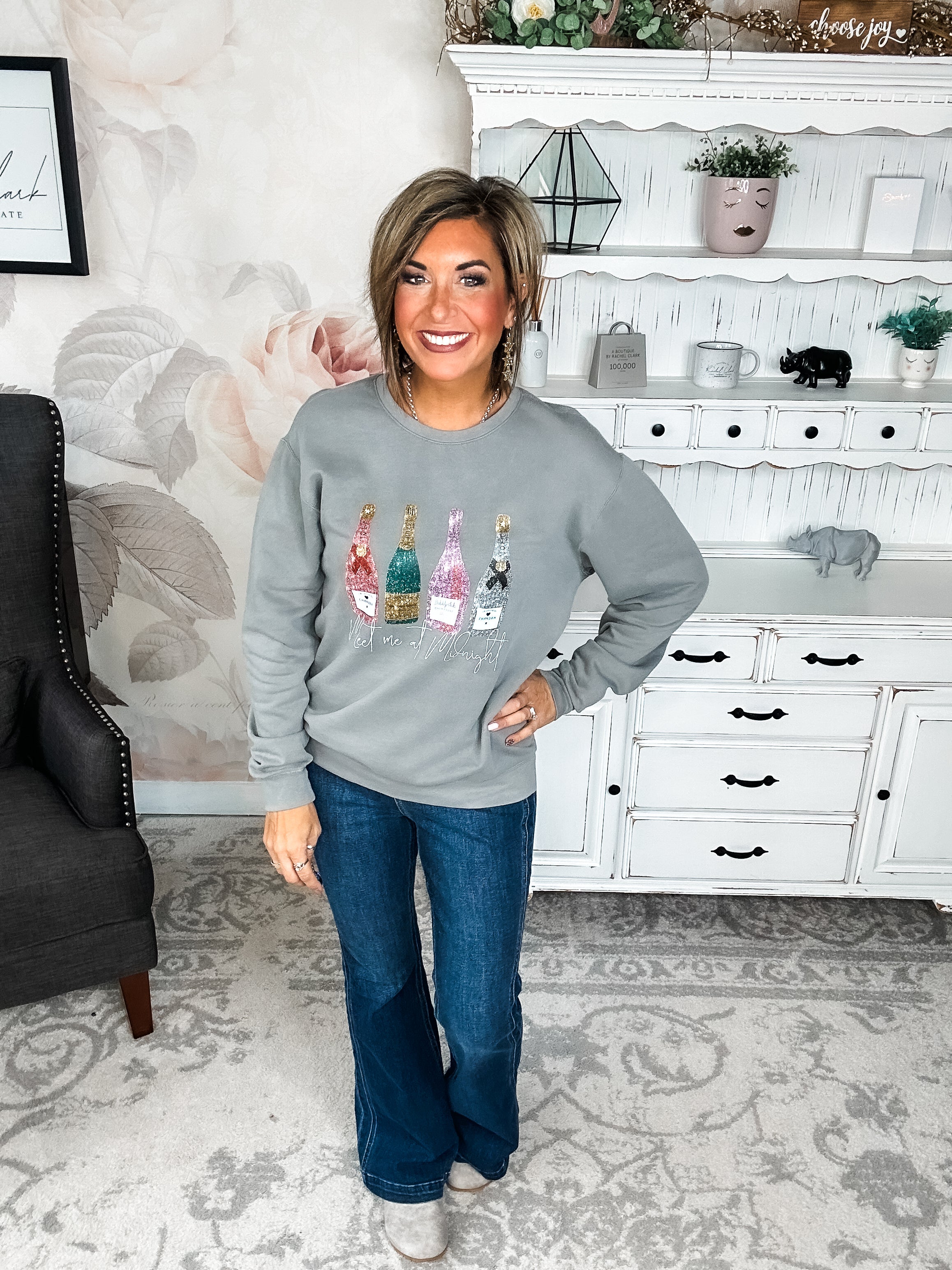 Meet Me At Midnight Faux Glitter Sweatshirt