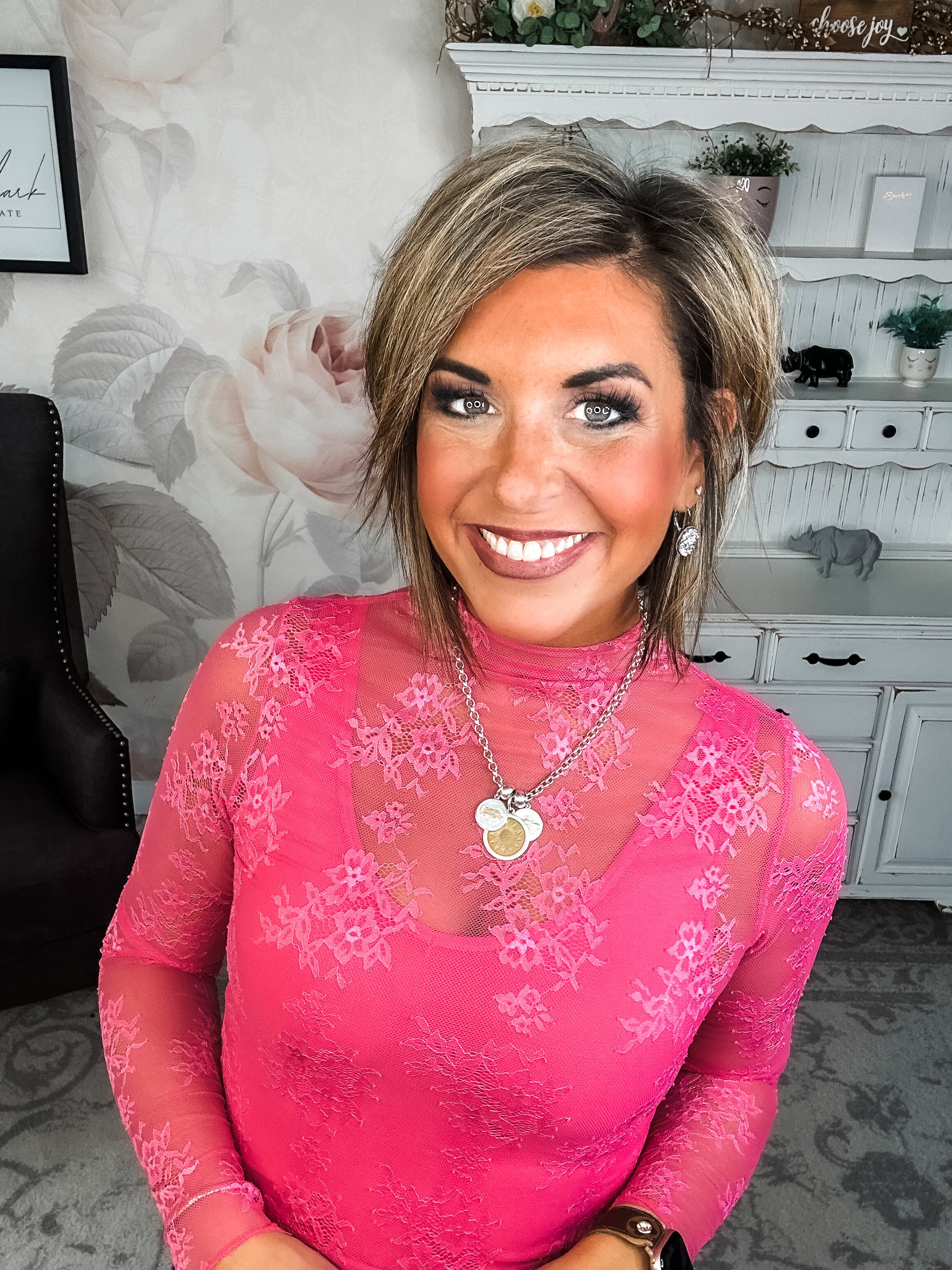 Sweetest Friend Mesh Lace Top - Hot Pink