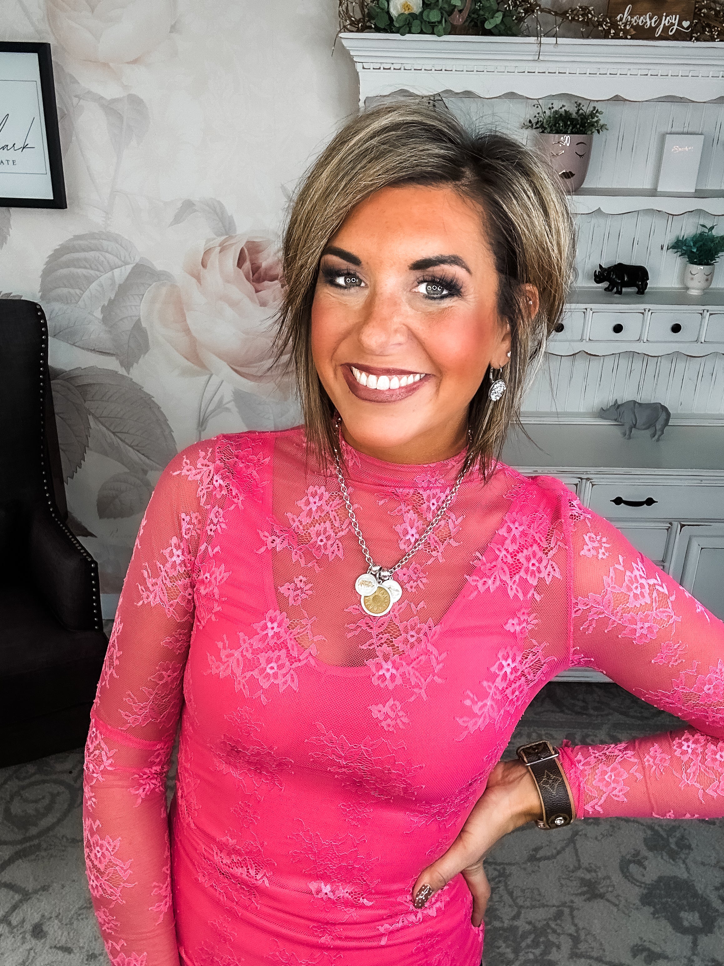 Sweetest Friend Mesh Lace Top - Hot Pink