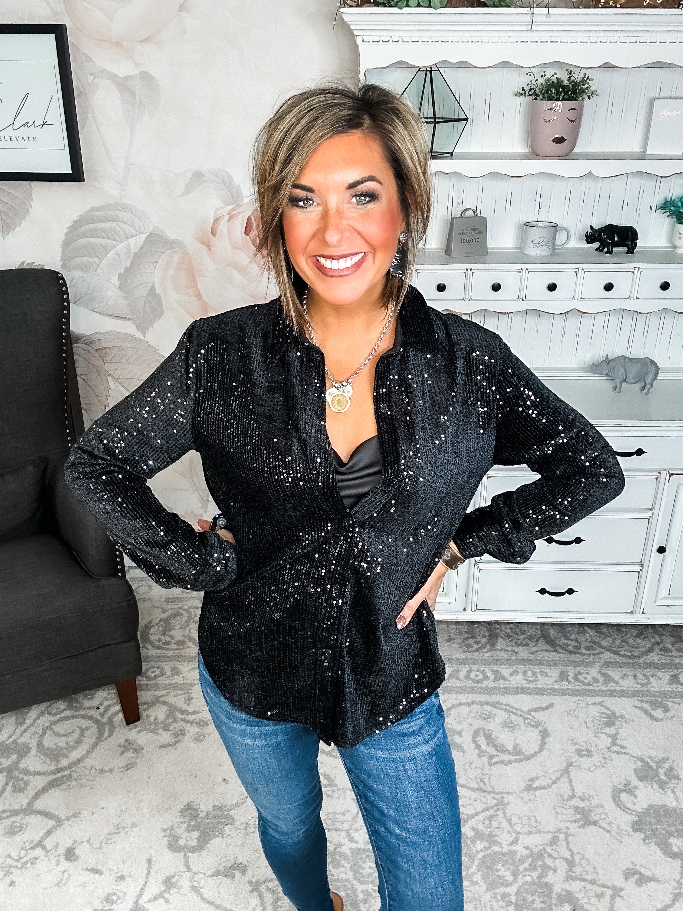 Just For Tonight Button Down - Black