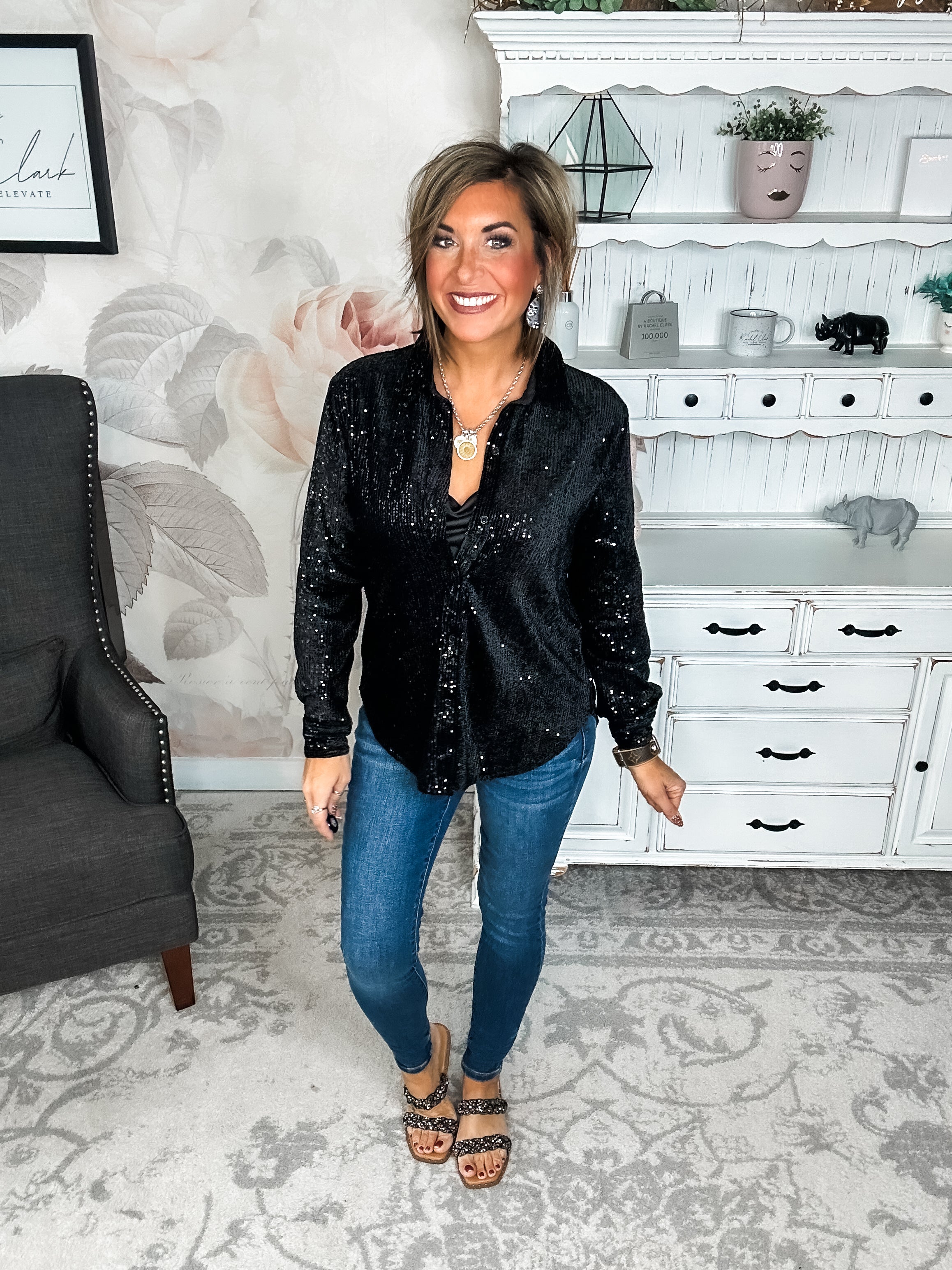 Just For Tonight Button Down - Black