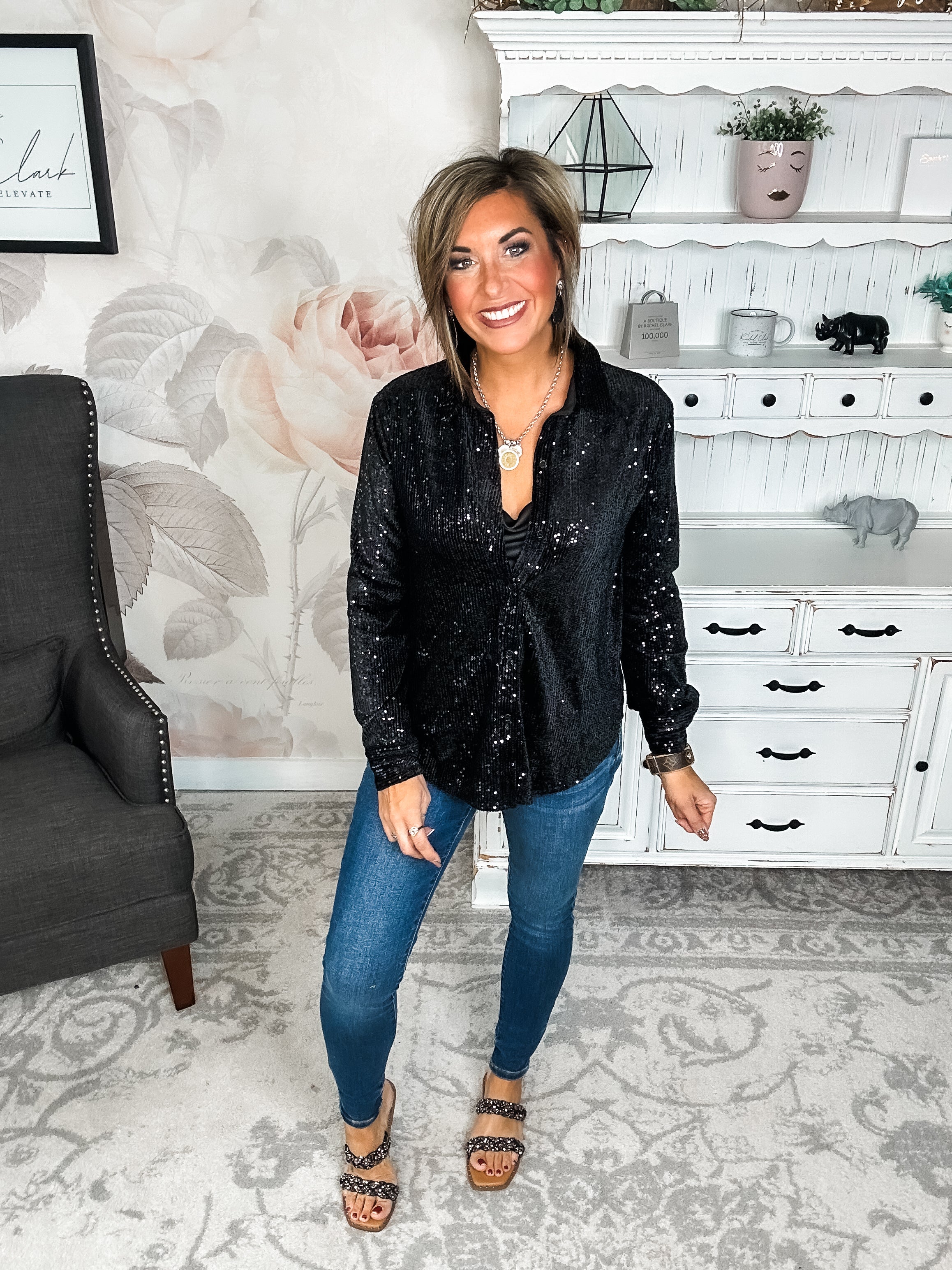 Just For Tonight Button Down - Black