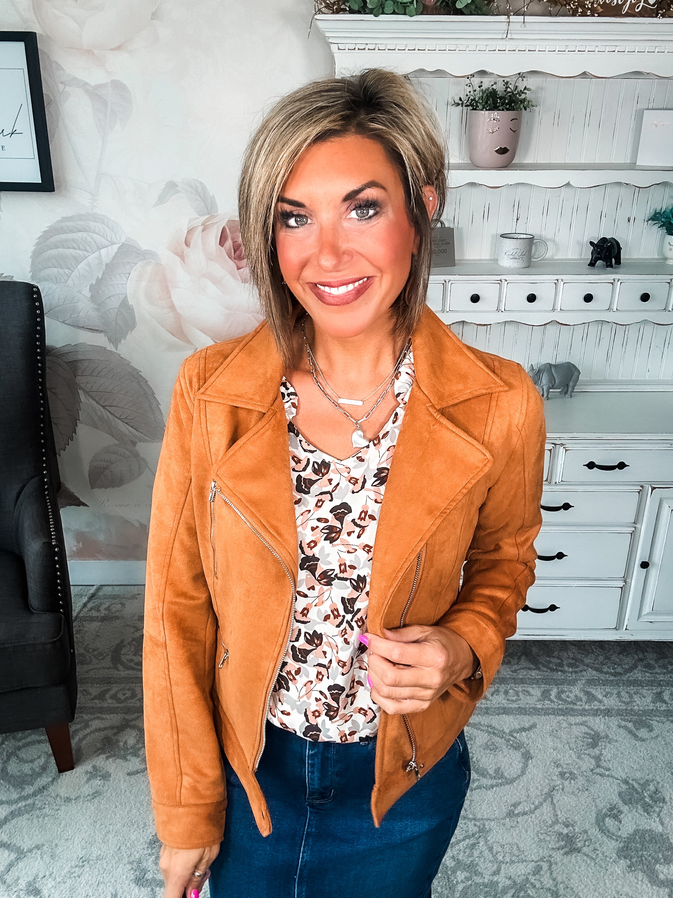 Ampersand Avenue Vegan Suede Moto Jacket - Camel