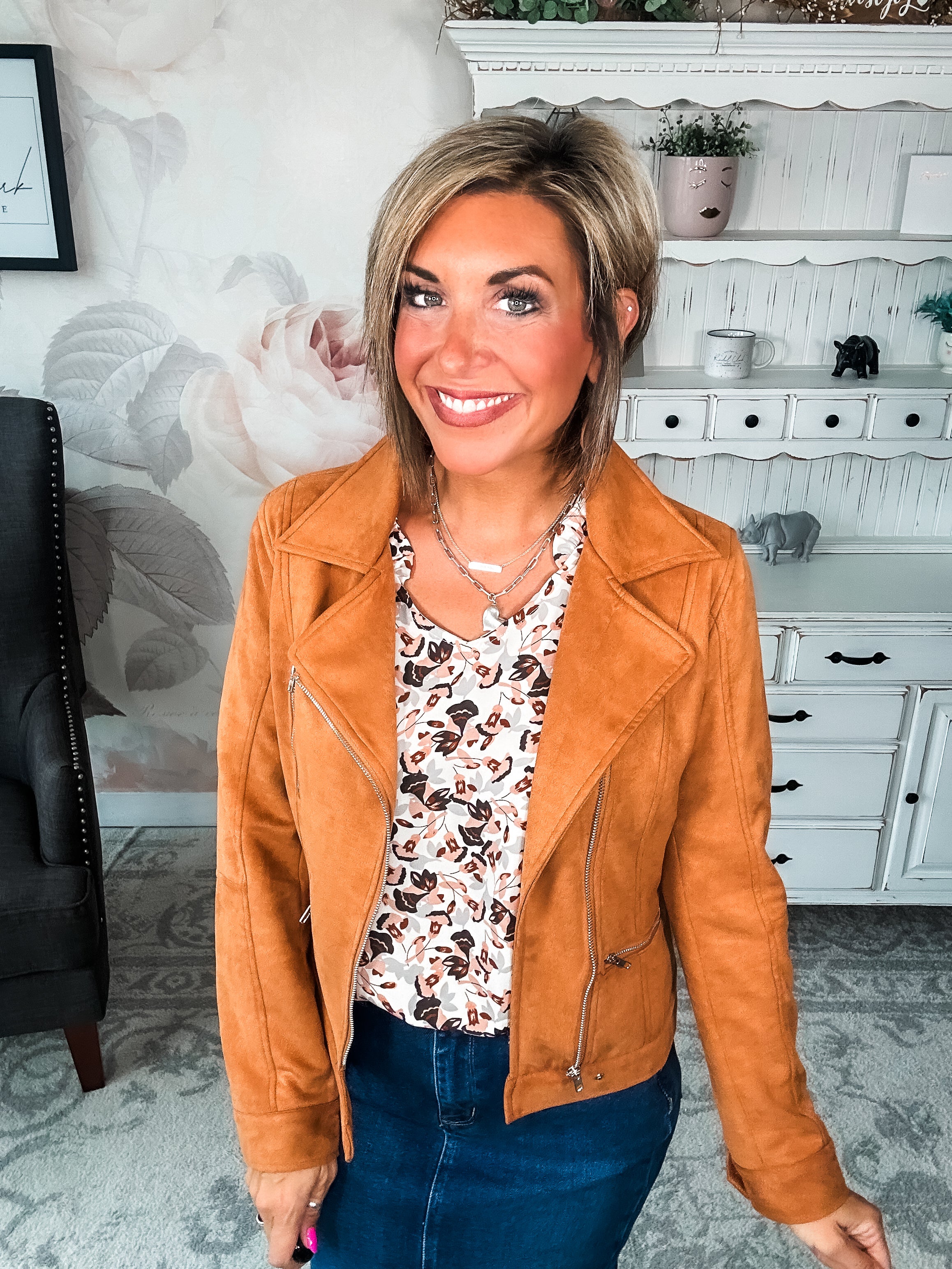 Ampersand Avenue Vegan Suede Moto Jacket - Camel