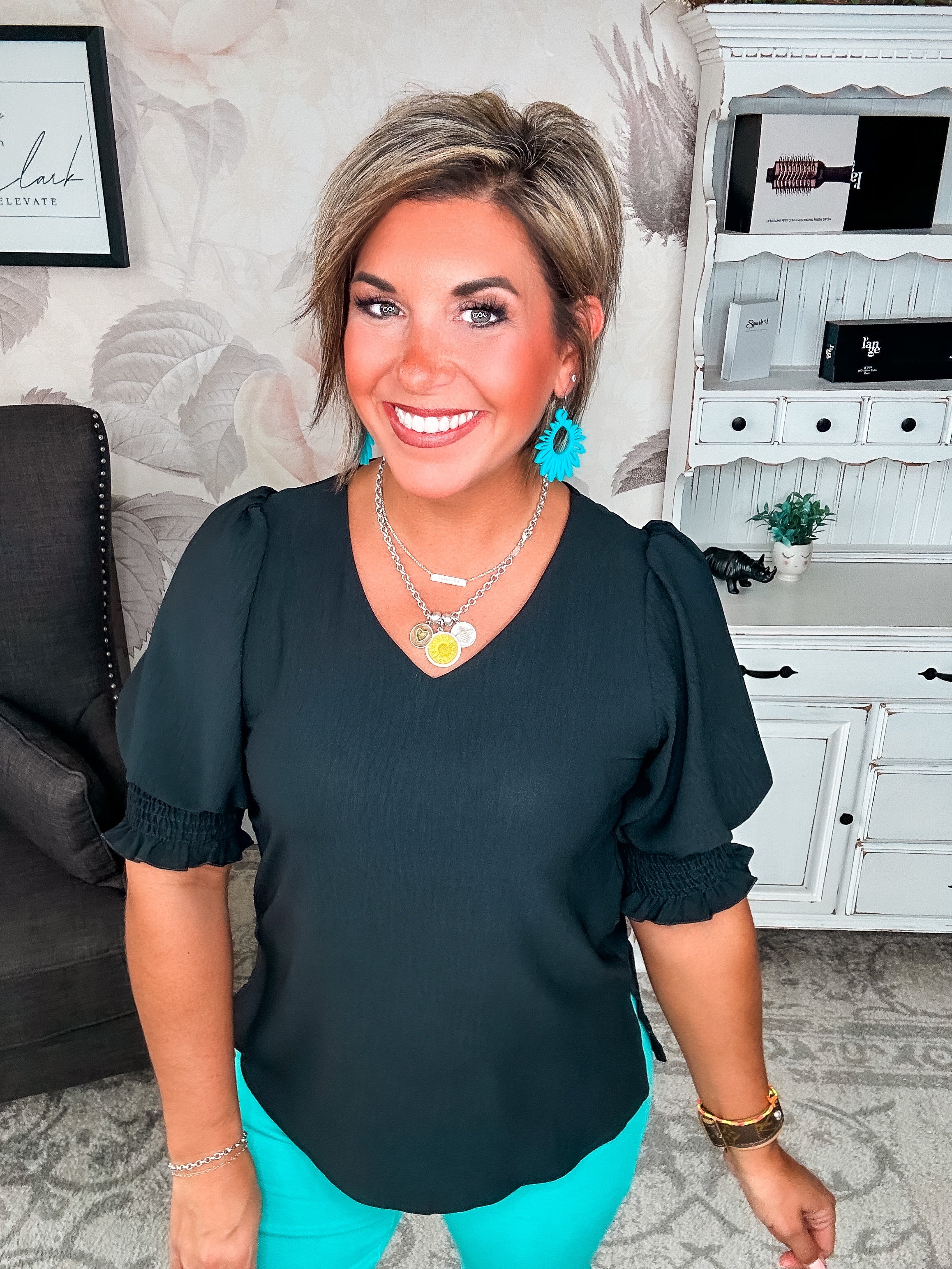 Back To Your Roots Puff Sleeve Top - Black