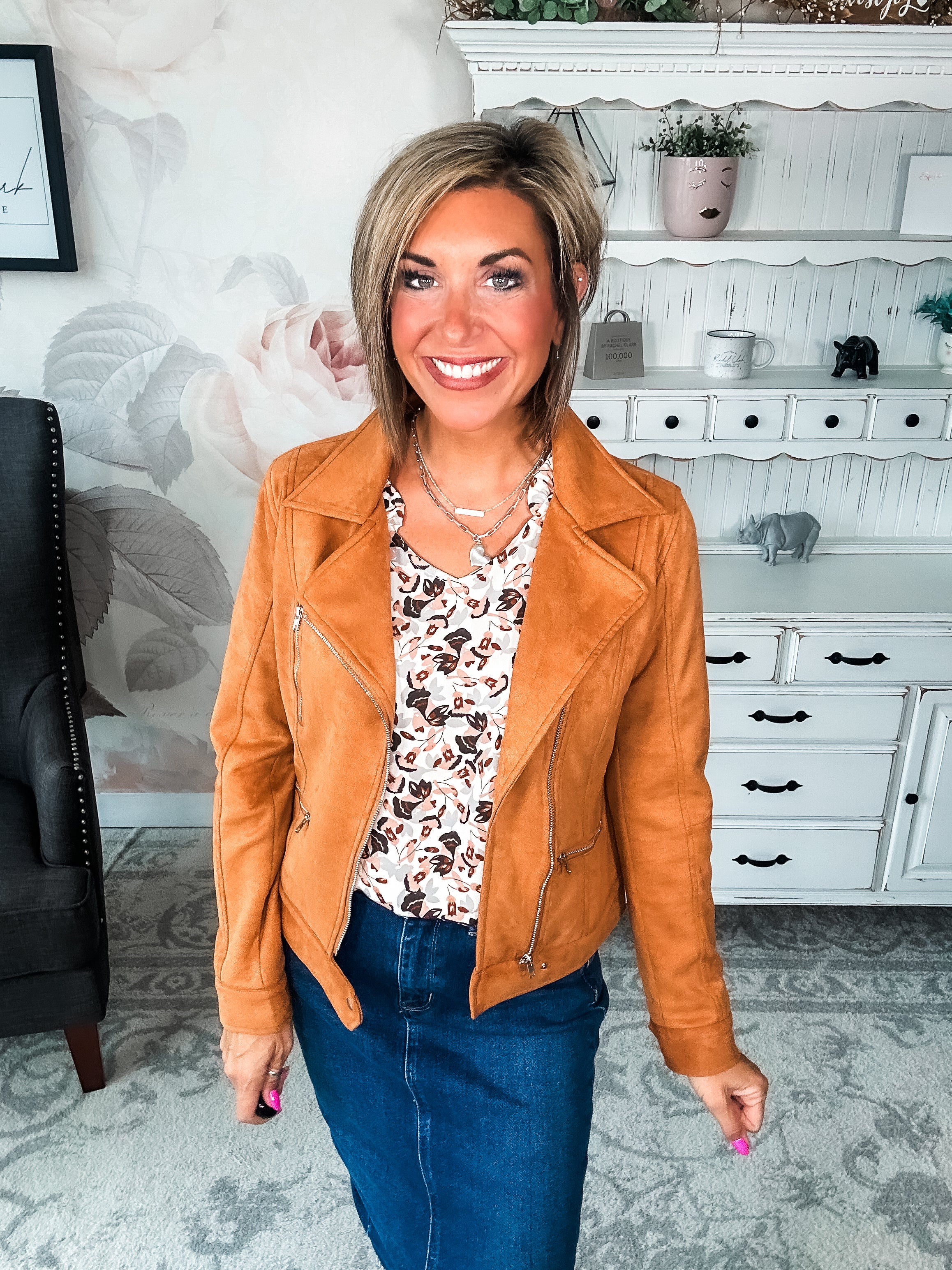 Ampersand Avenue Vegan Suede Moto Jacket - Camel