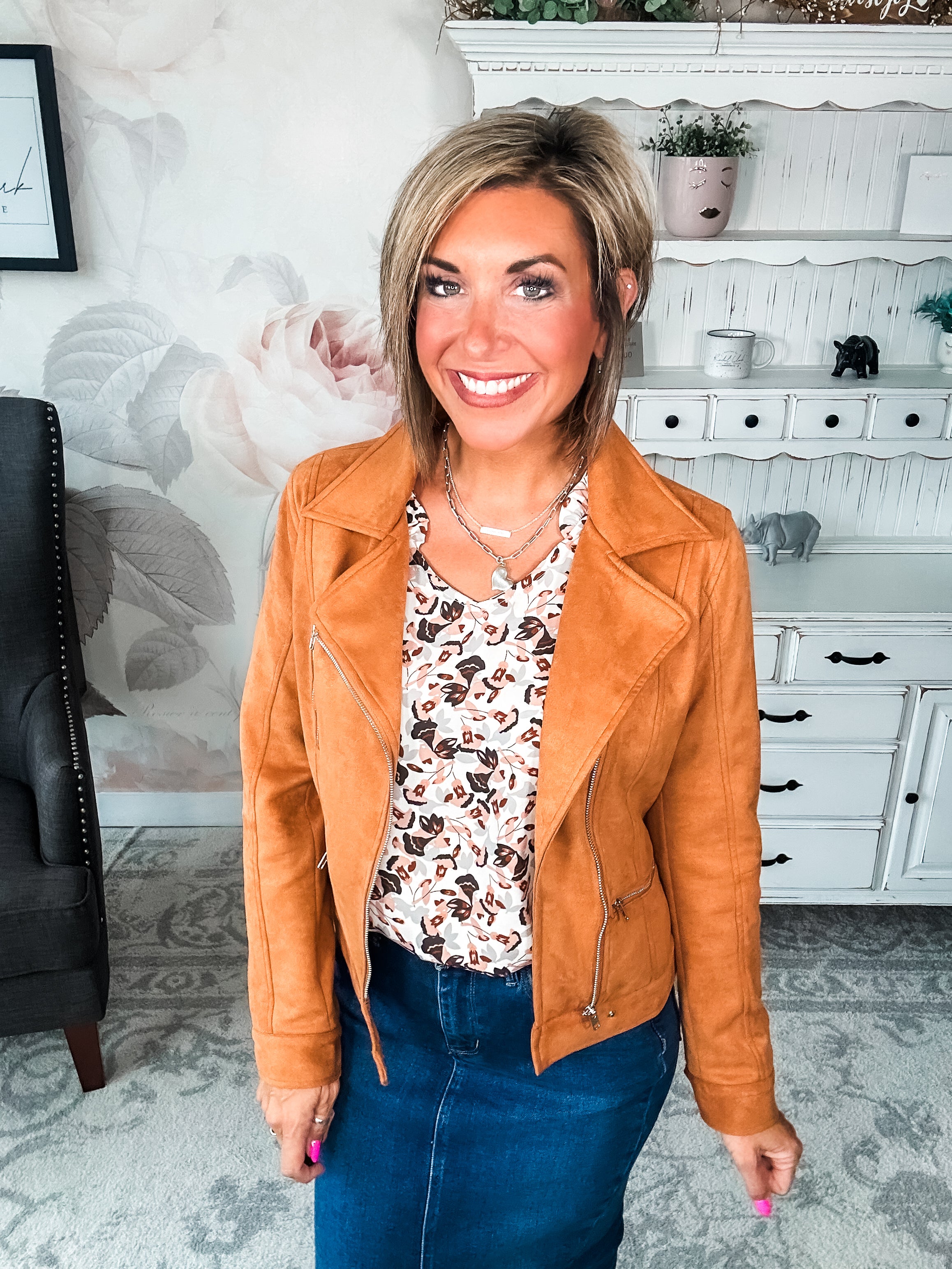 Ampersand Avenue Vegan Suede Moto Jacket - Camel
