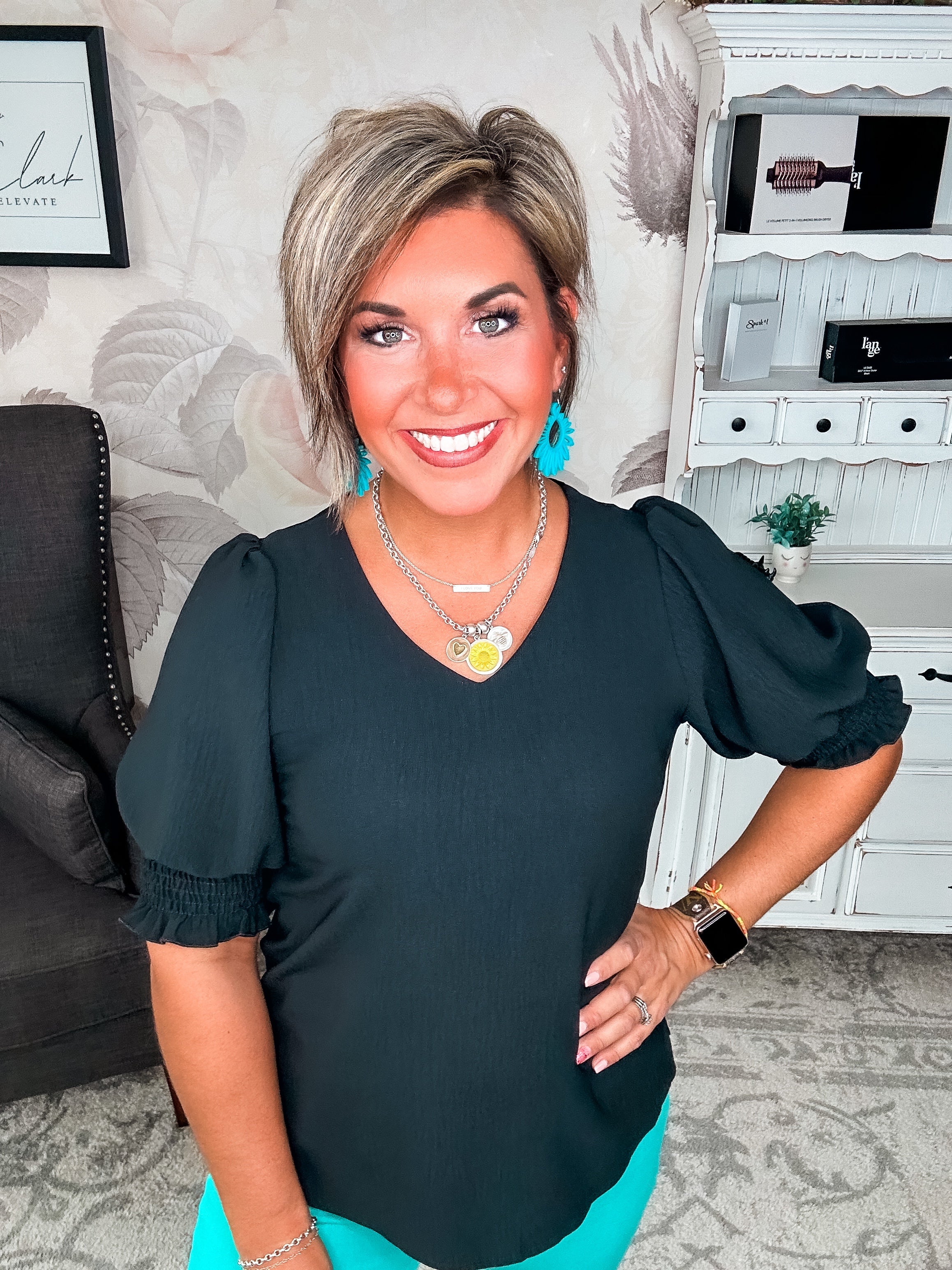 Back To Your Roots Puff Sleeve Top - Black