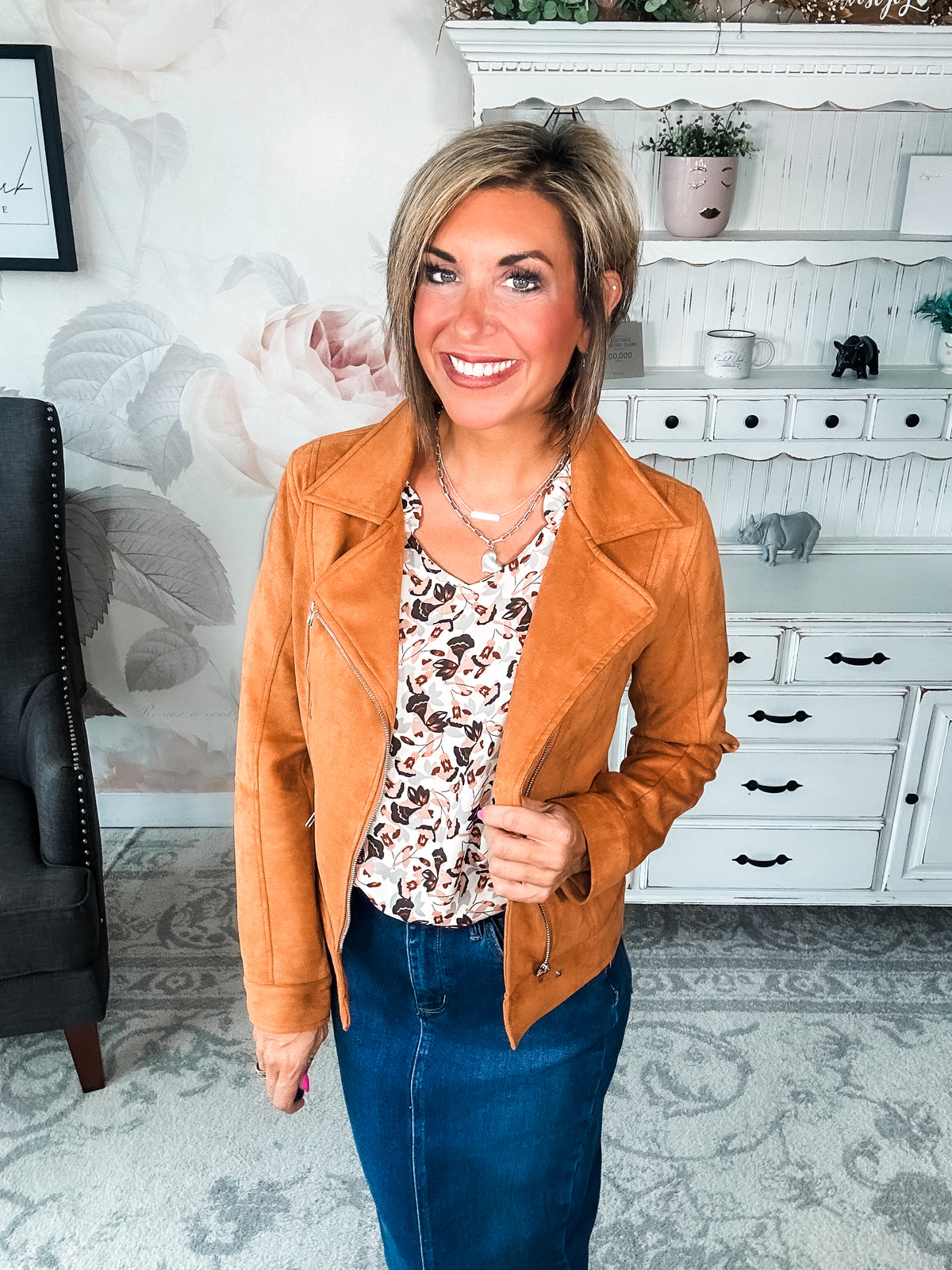 Ampersand Avenue Vegan Suede Moto Jacket - Camel