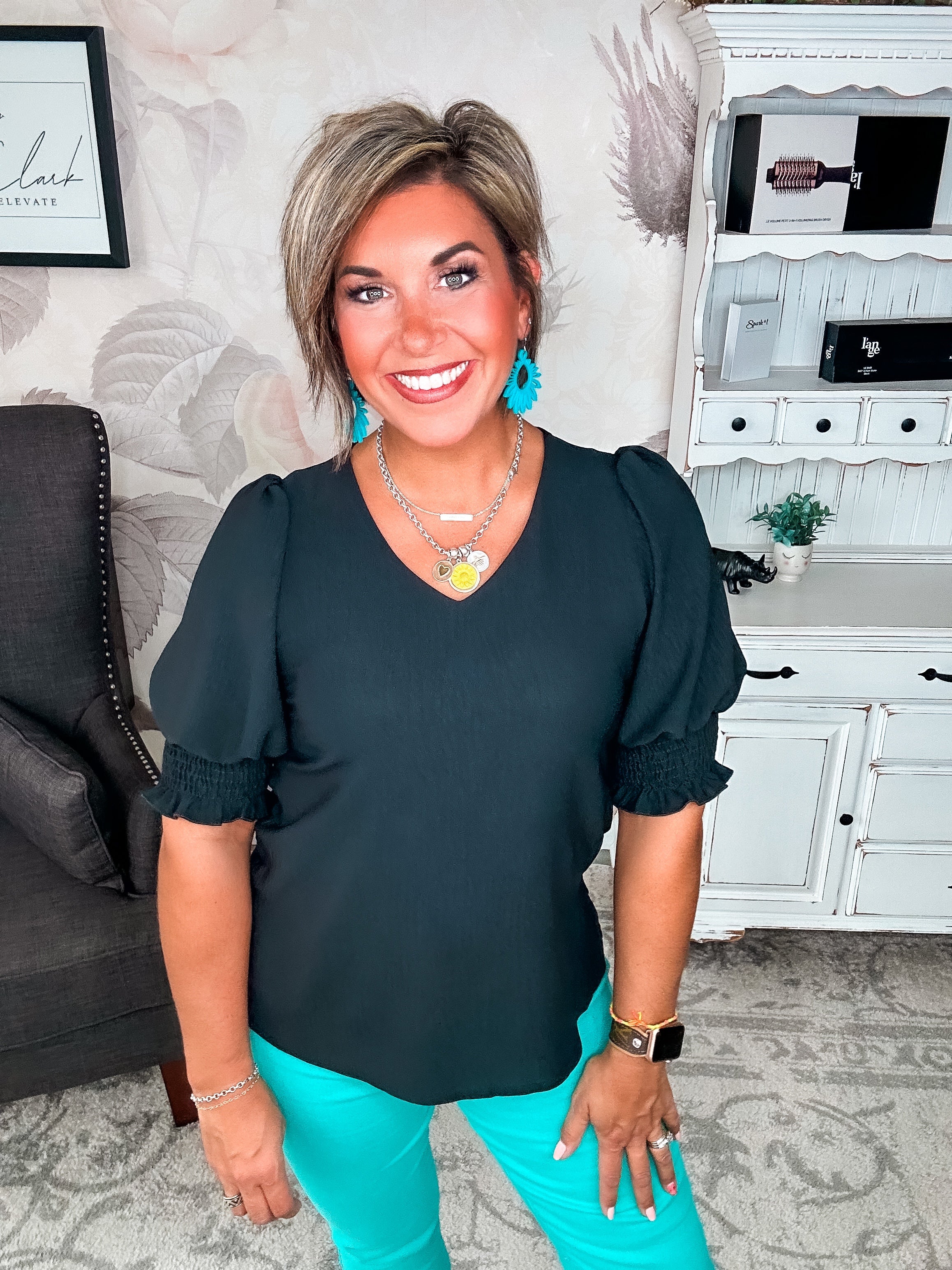 Back To Your Roots Puff Sleeve Top - Black