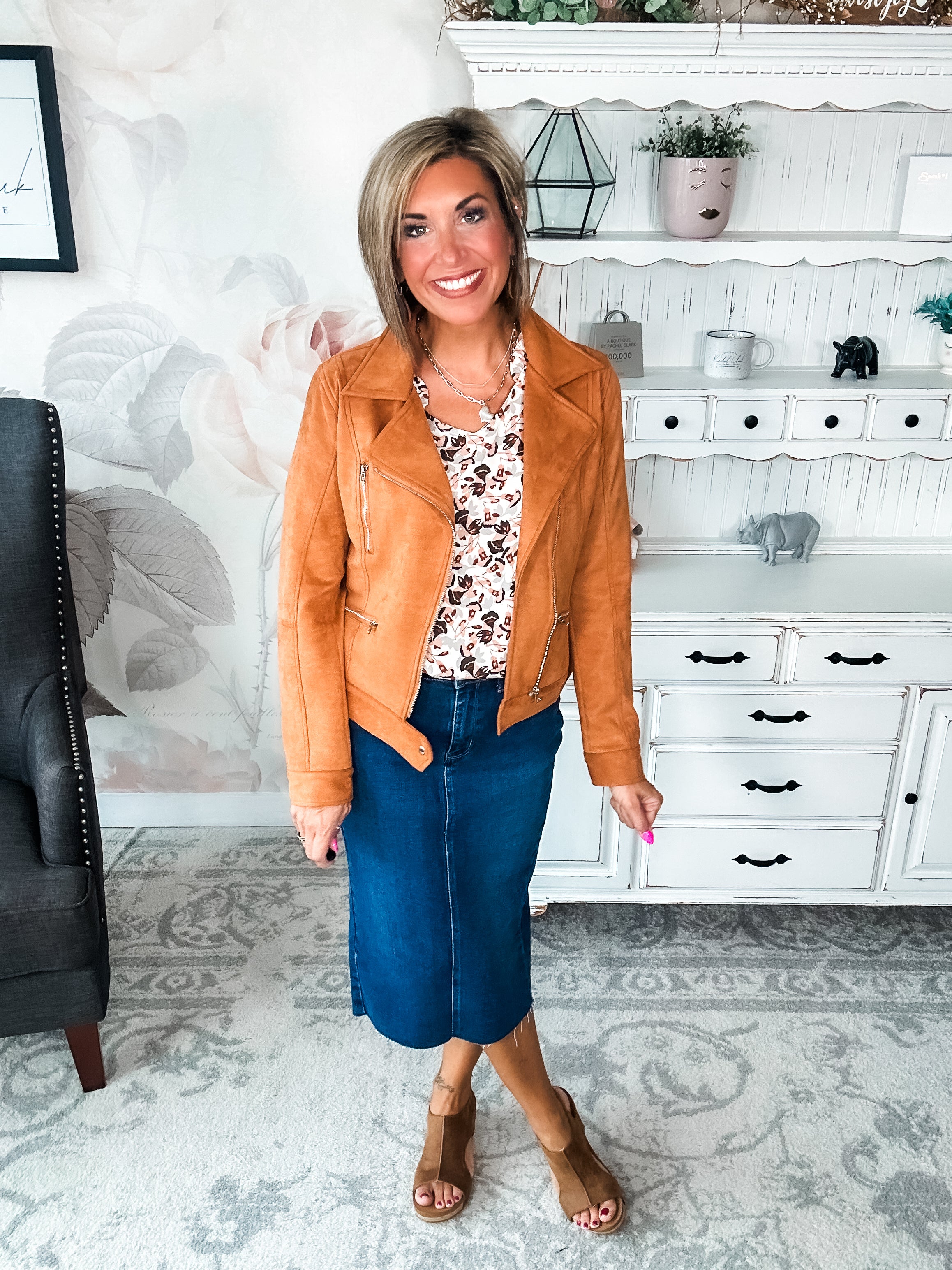 Ampersand Avenue Vegan Suede Moto Jacket - Camel