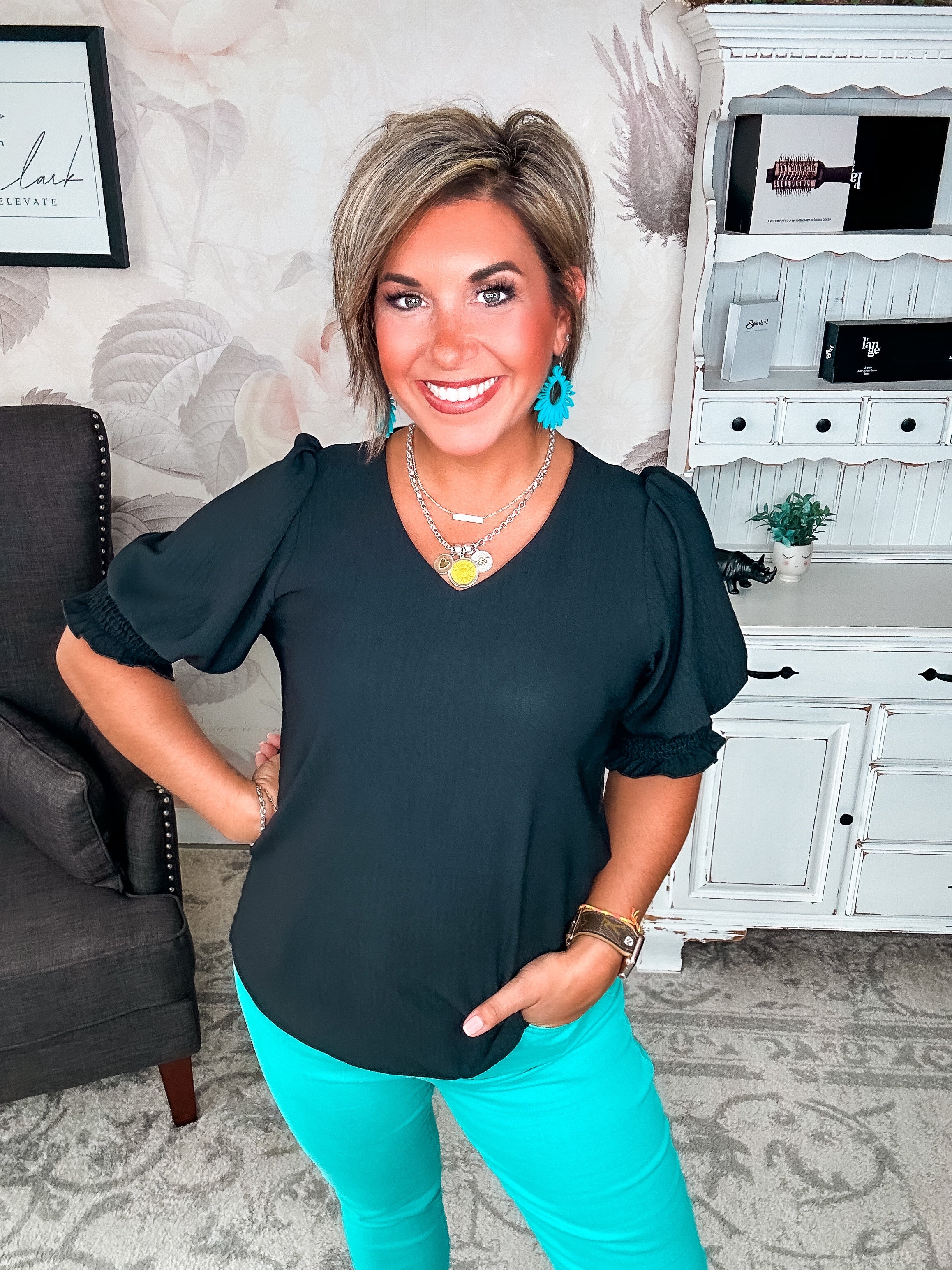 Back To Your Roots Puff Sleeve Top - Black