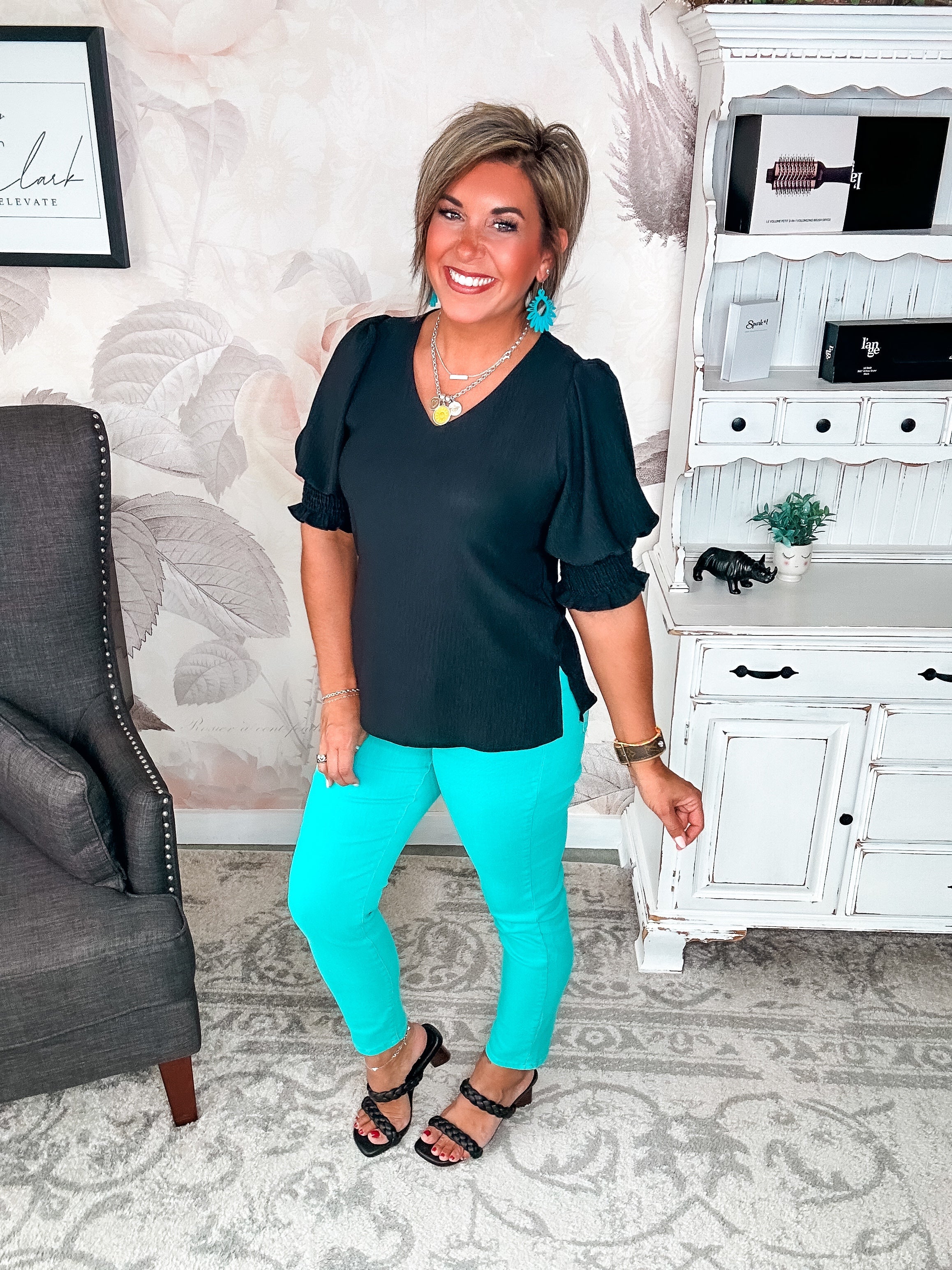 Back To Your Roots Puff Sleeve Top - Black