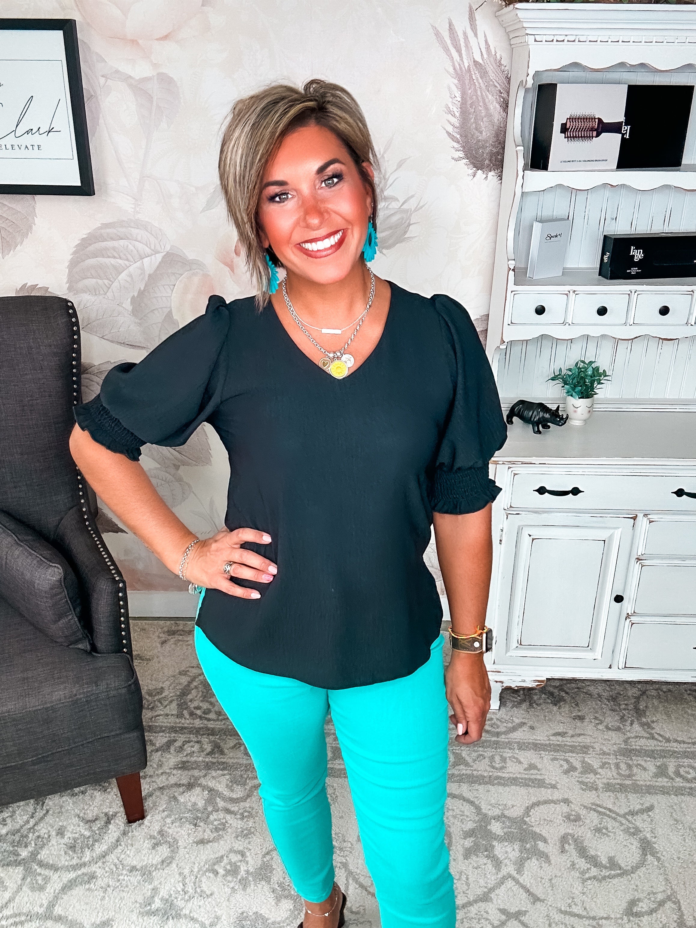 Back To Your Roots Puff Sleeve Top - Black