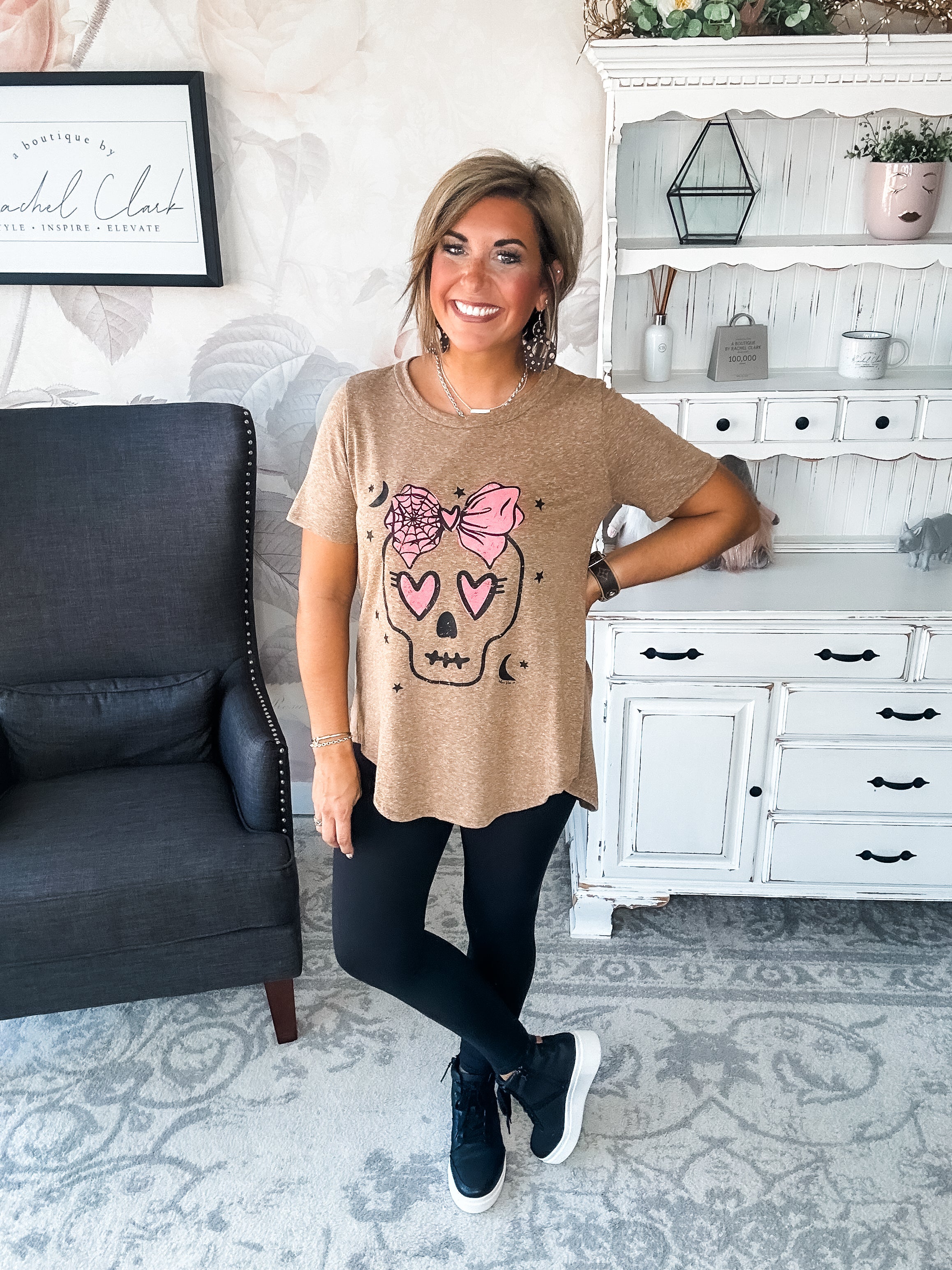 Boujee Skull Scoop Neck Graphic Tee