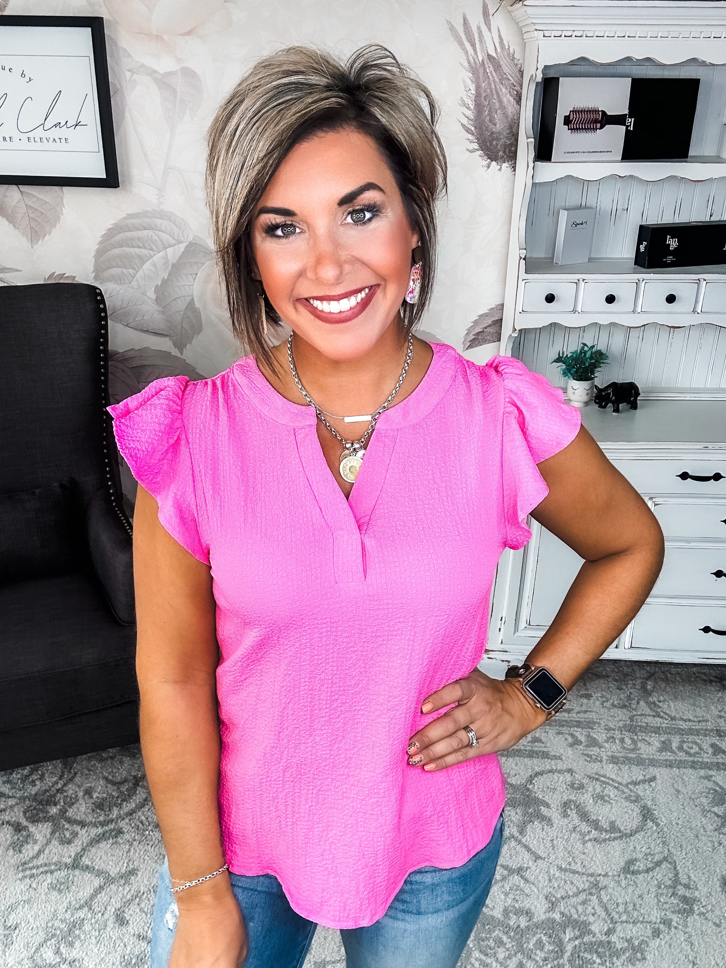 Be Sweet Flutter Sleeve Top - Pink