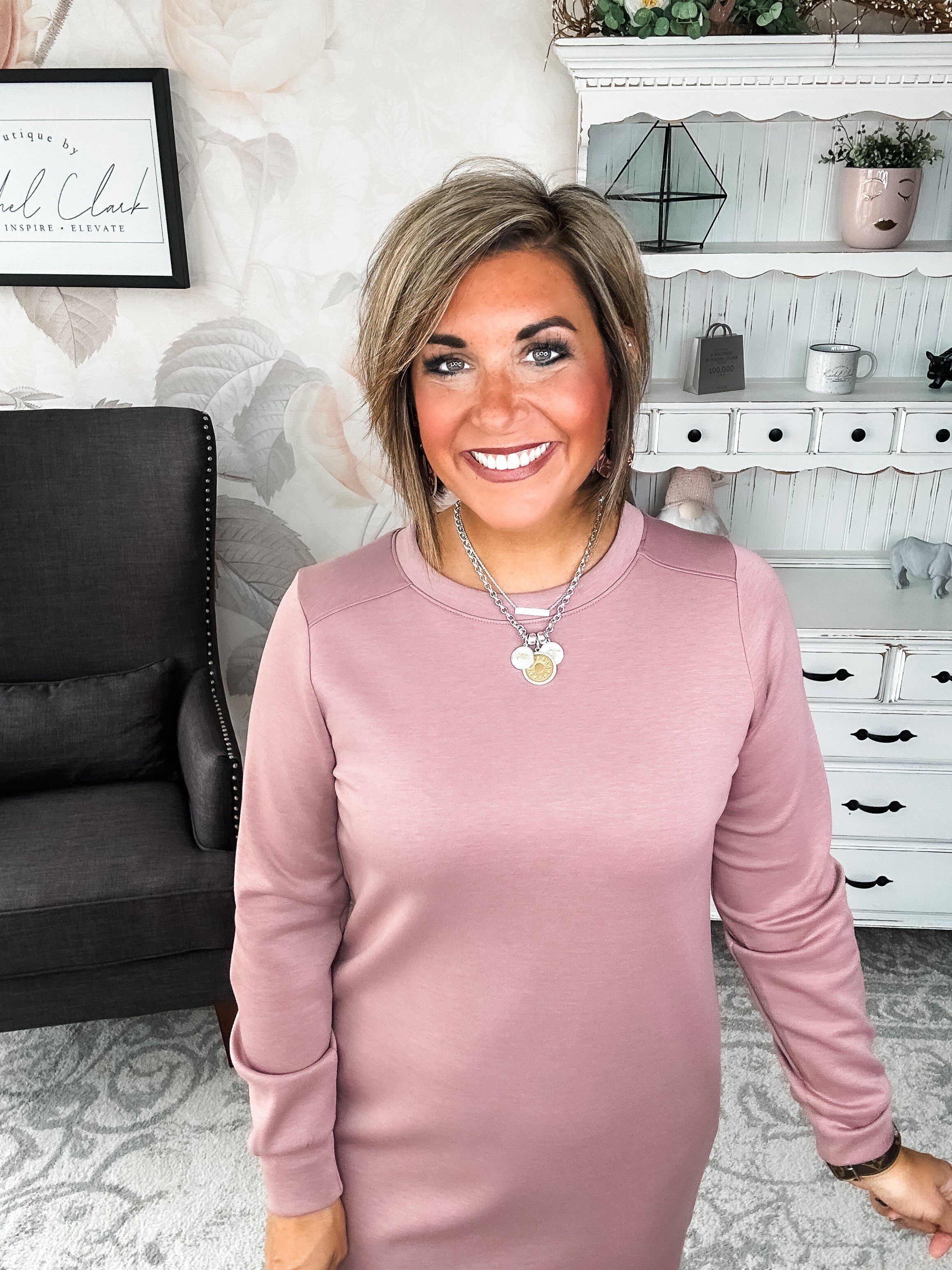 Cozy Up Shift Dress - Mauve