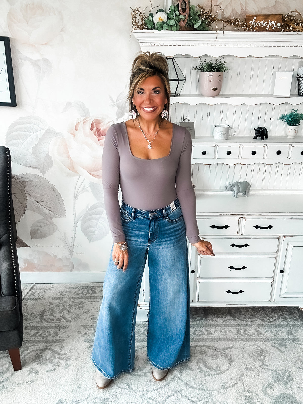 Ampersand Avenue Long Sleeve Bodysuit - Charcoal
