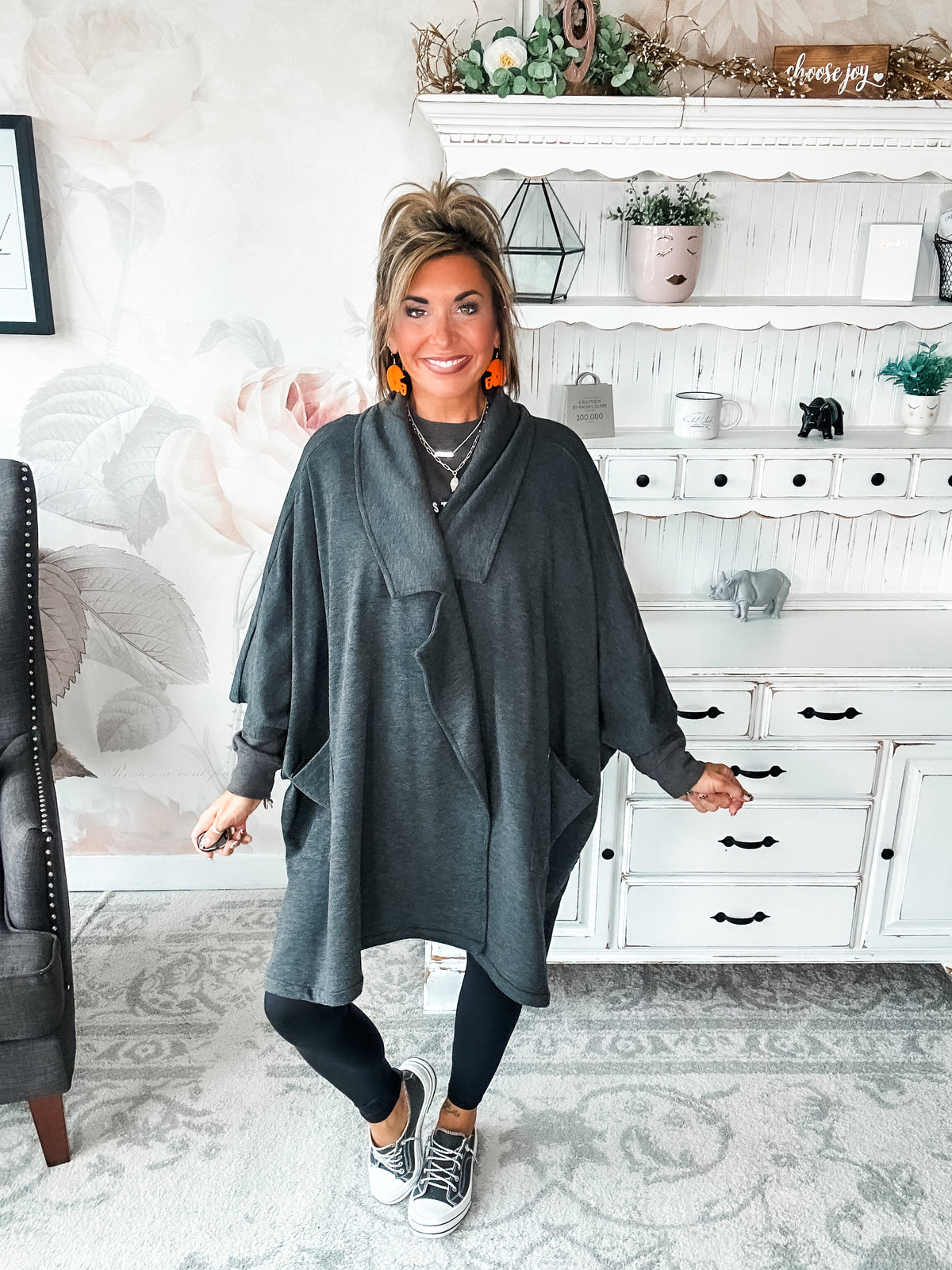 That's Not All Open Front Jacket - Charcoal