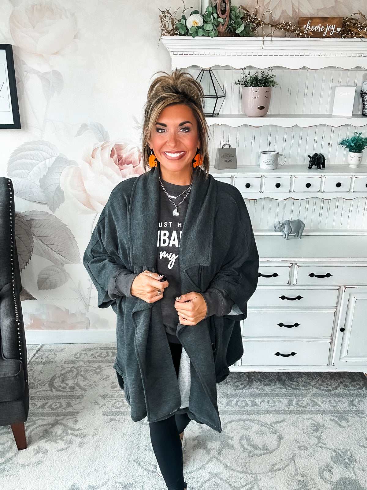That's Not All Open Front Jacket - Charcoal