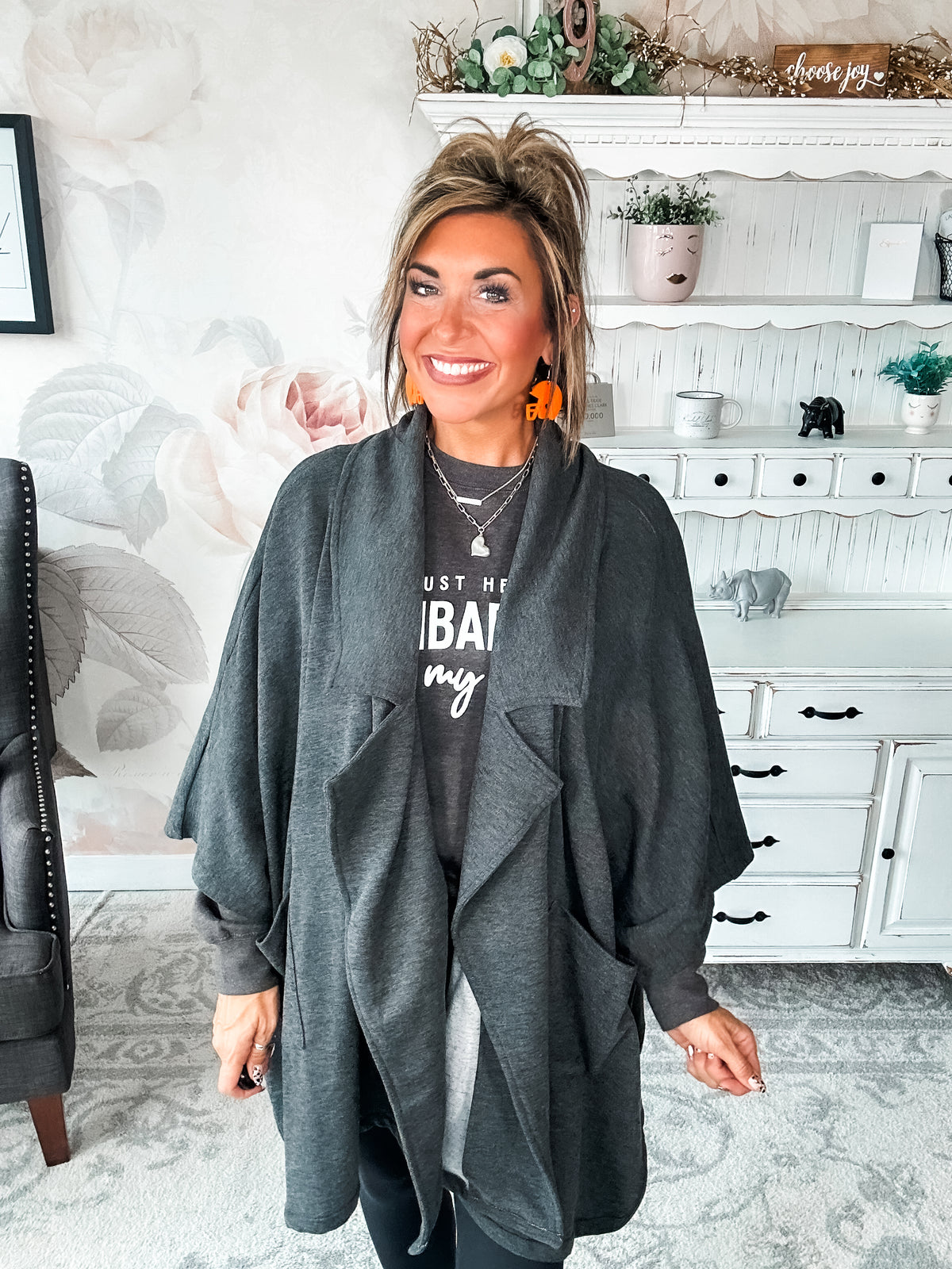 That's Not All Open Front Jacket - Charcoal