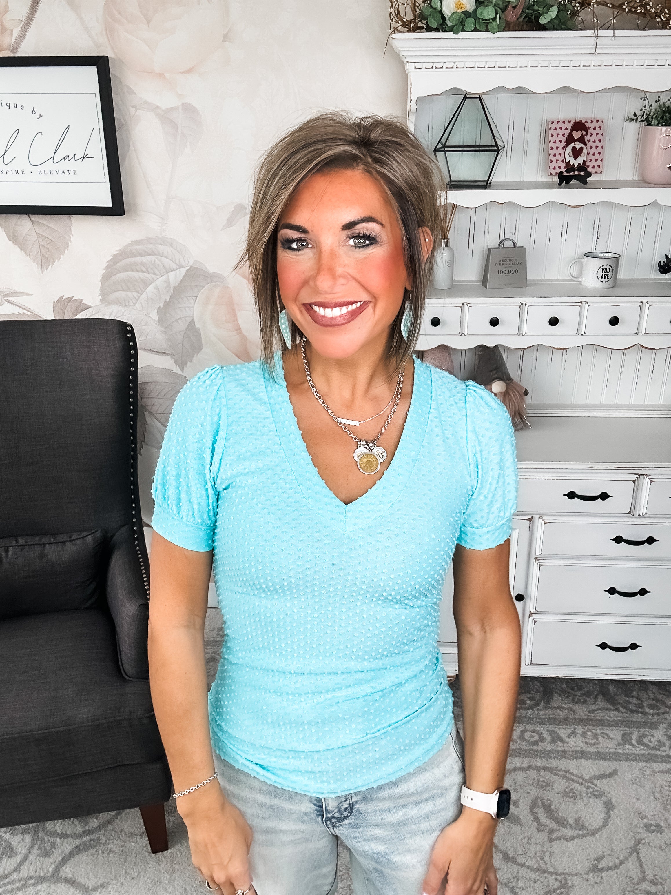 Hello Springtime Swiss Dot Top - Jade