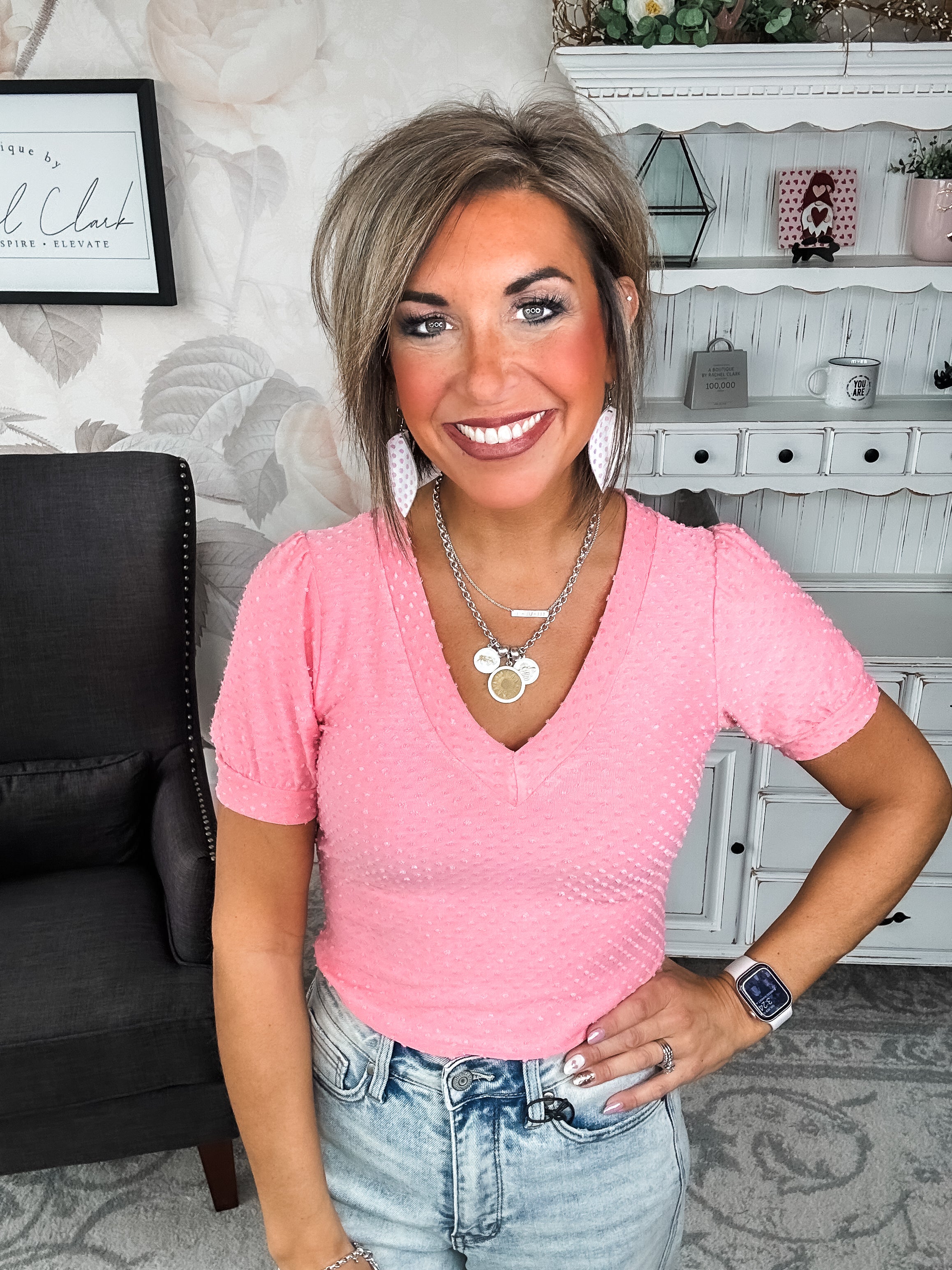 Hello Springtime Swiss Dot Top - Coral