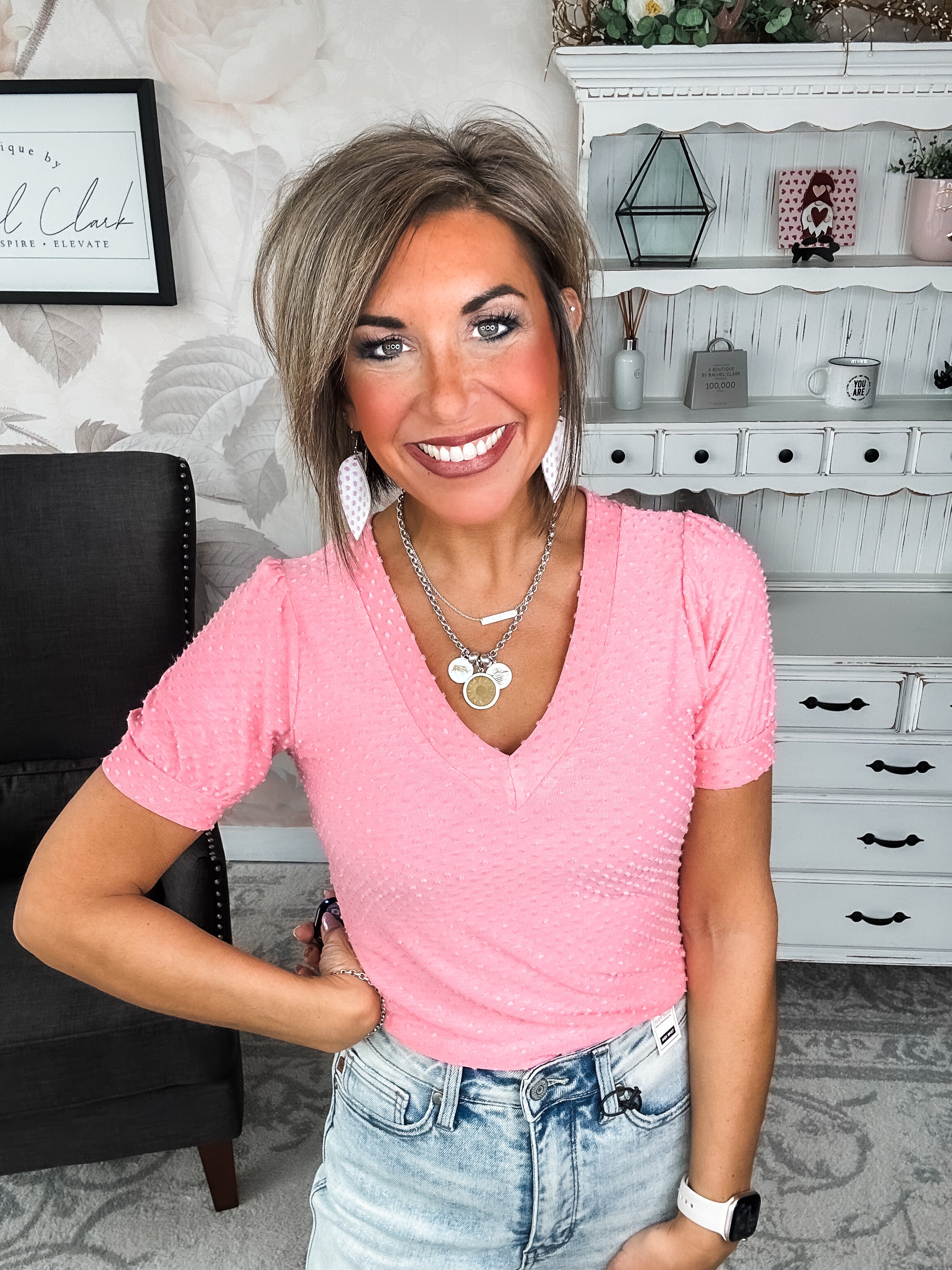 Hello Springtime Swiss Dot Top - Coral