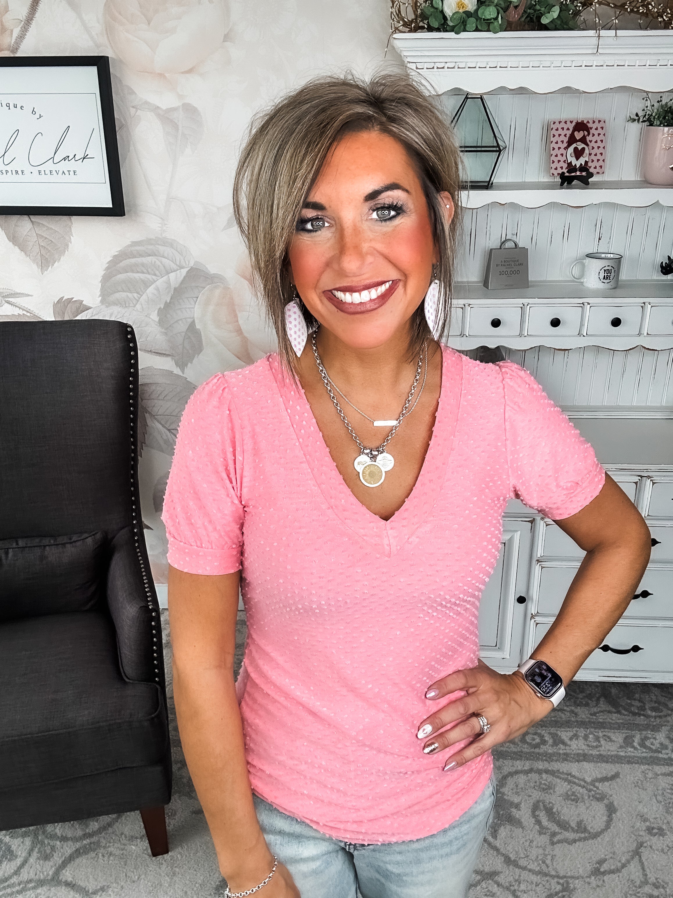 Hello Springtime Swiss Dot Top - Coral