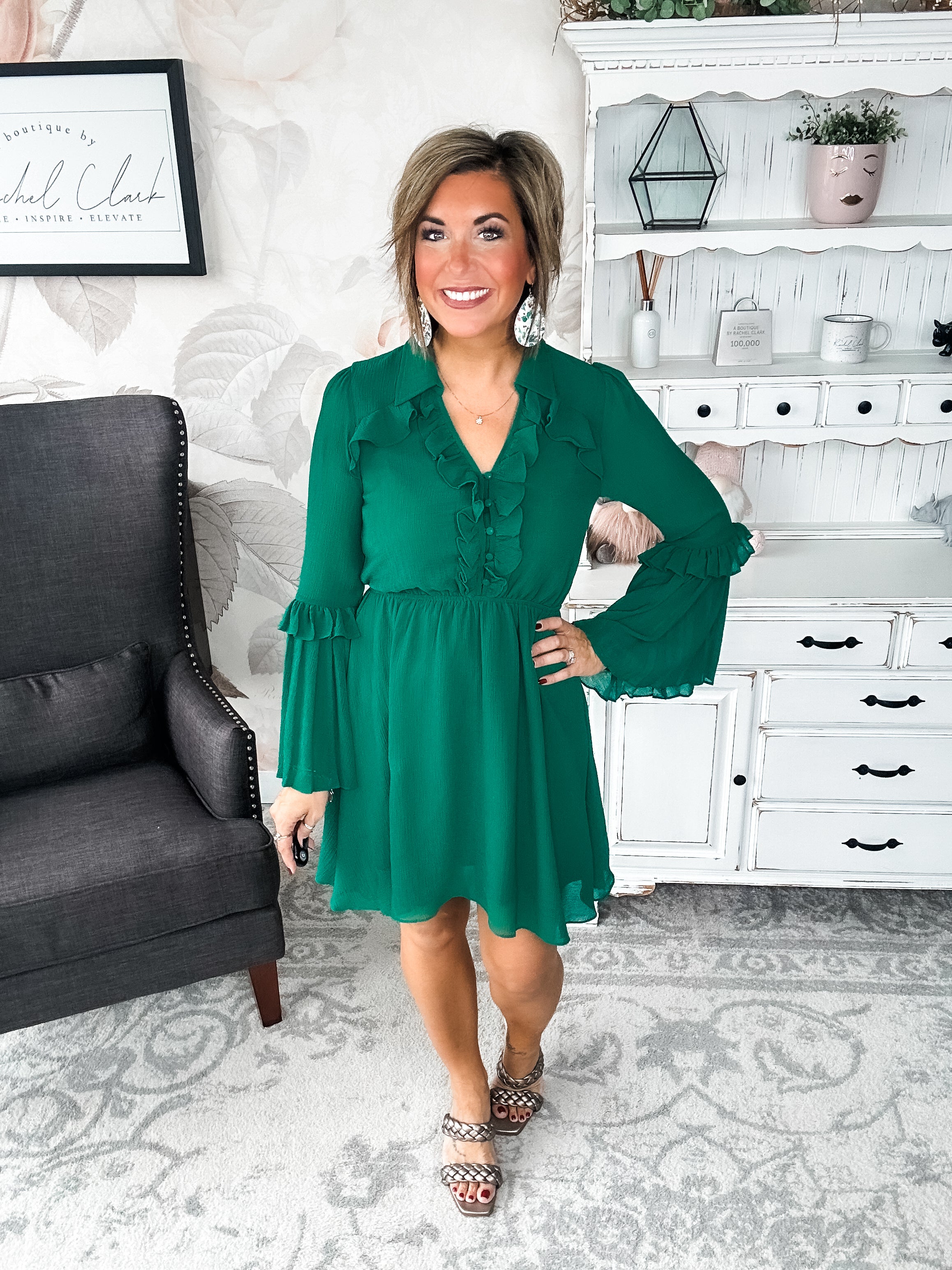 Light the Fire Pleated Dress - Hunter Green